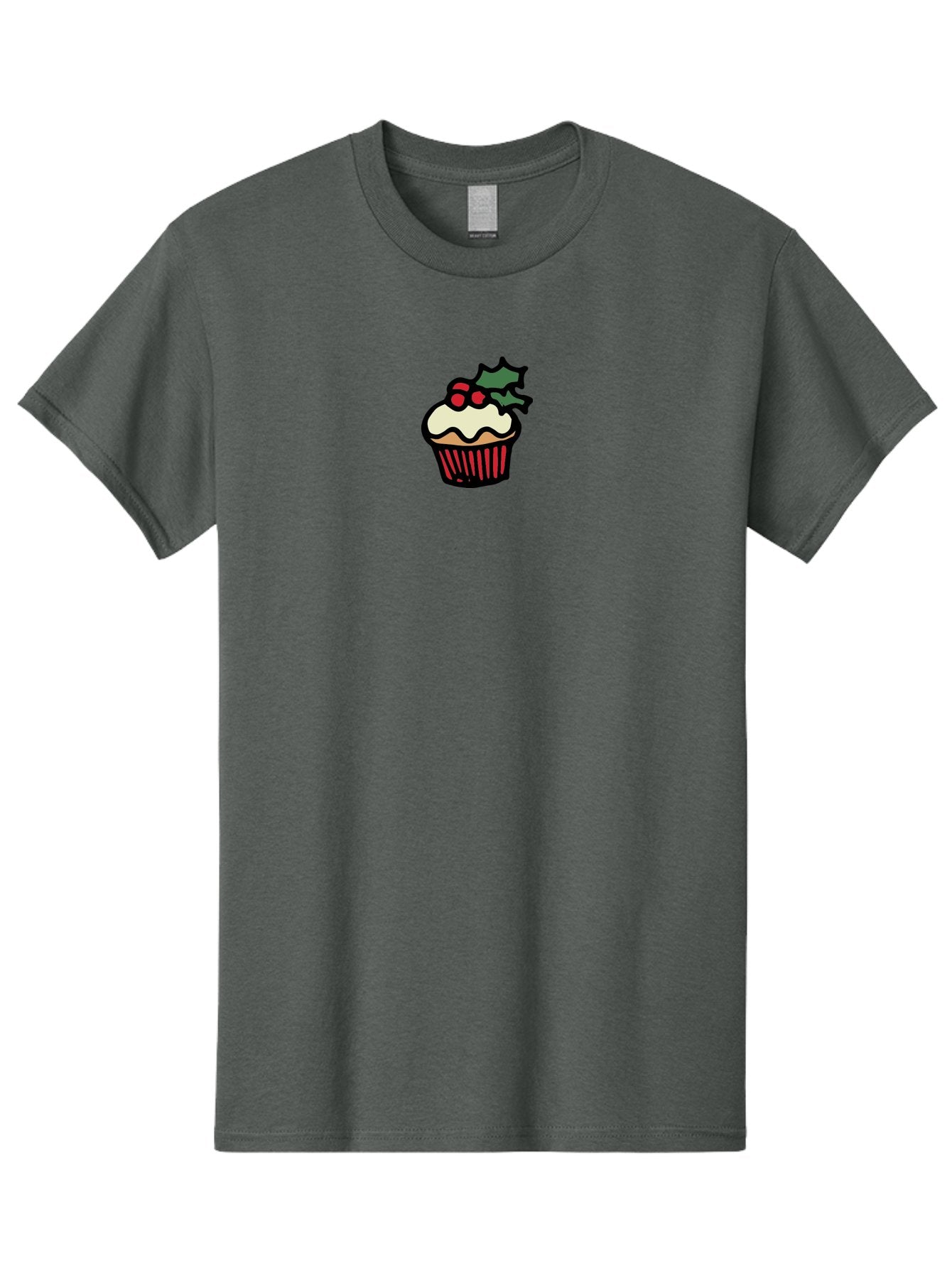 Cupcake-With-Holly Men'S Graphic Tee, 100% Cotton, Comfortable Casual Summer Wear, Machine Washable, Cupcake, Festive Dessert, Sweet Treats, Holiday Decorations, Holly Leaves, Red Berries, White Frosting, Cartoon Style, Dessert Illustration -  Aaa846 9