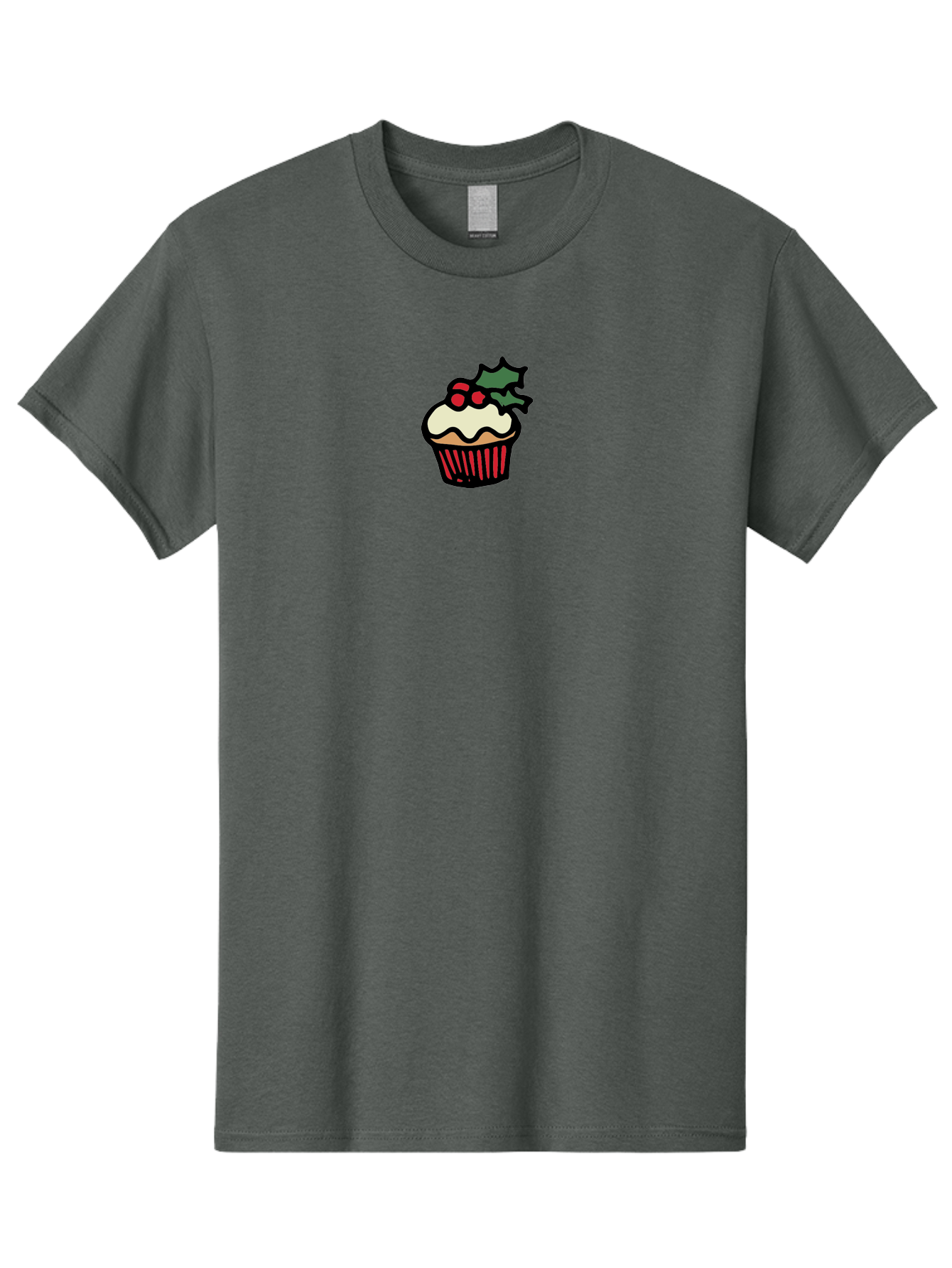 Cupcake-With-Holly Men'S Graphic Tee, 100% Cotton, Comfortable Casual Summer Wear, Machine Washable, Cupcake, Festive Dessert, Sweet Treats, Holiday Decorations, Holly Leaves, Red Berries, White Frosting, Cartoon Style, Dessert Illustration -  Aaa846 3