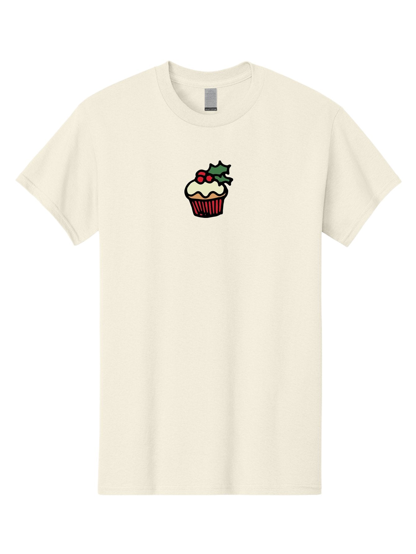 Cupcake-With-Holly Men'S Graphic Tee, 100% Cotton, Comfortable Casual Summer Wear, Machine Washable, Cupcake, Festive Dessert, Sweet Treats, Holiday Decorations, Holly Leaves, Red Berries, White Frosting, Cartoon Style, Dessert Illustration -  Aaa846 3