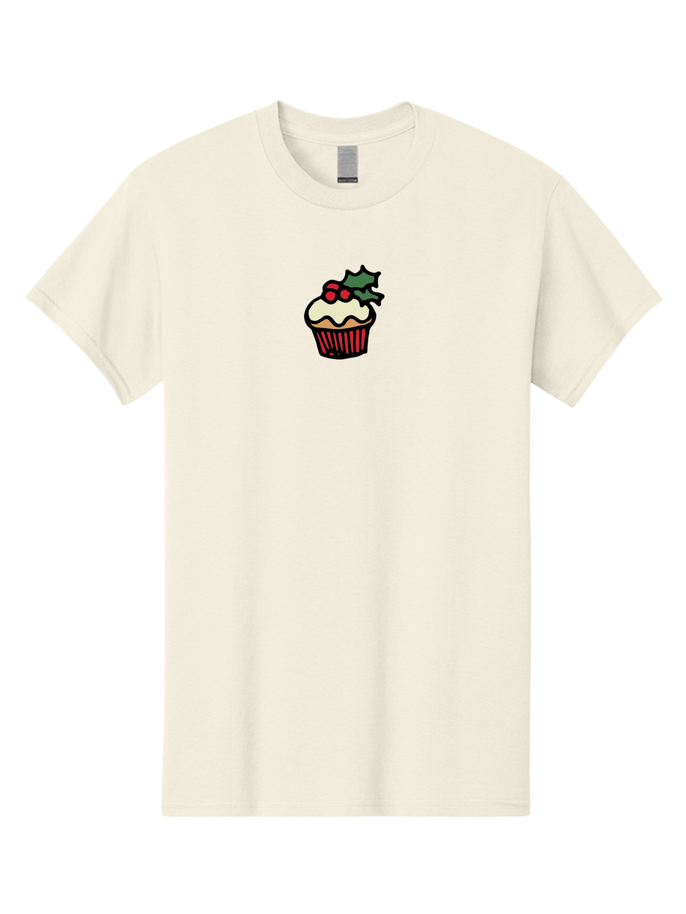 Cupcake-With-Holly Men'S Graphic Tee, 100% Cotton, Comfortable Casual Summer Wear, Machine Washable, Cupcake, Festive Dessert, Sweet Treats, Holiday Decorations, Holly Leaves, Red Berries, White Frosting, Cartoon Style, Dessert Illustration -  Aaa846 17
