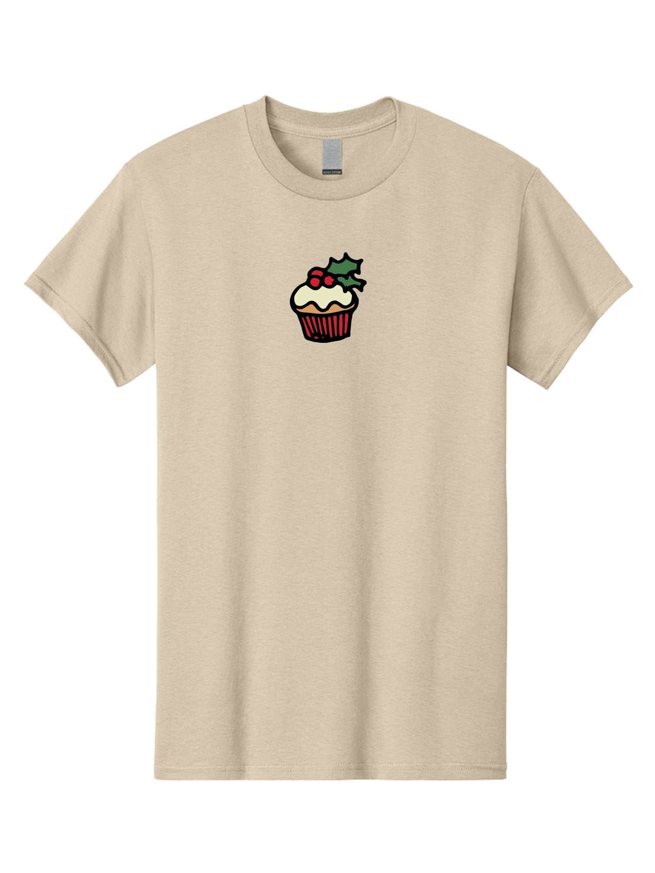 Cupcake-With-Holly Men'S Graphic Tee, 100% Cotton, Comfortable Casual Summer Wear, Machine Washable, Cupcake, Festive Dessert, Sweet Treats, Holiday Decorations, Holly Leaves, Red Berries, White Frosting, Cartoon Style, Dessert Illustration -  Aaa846 12