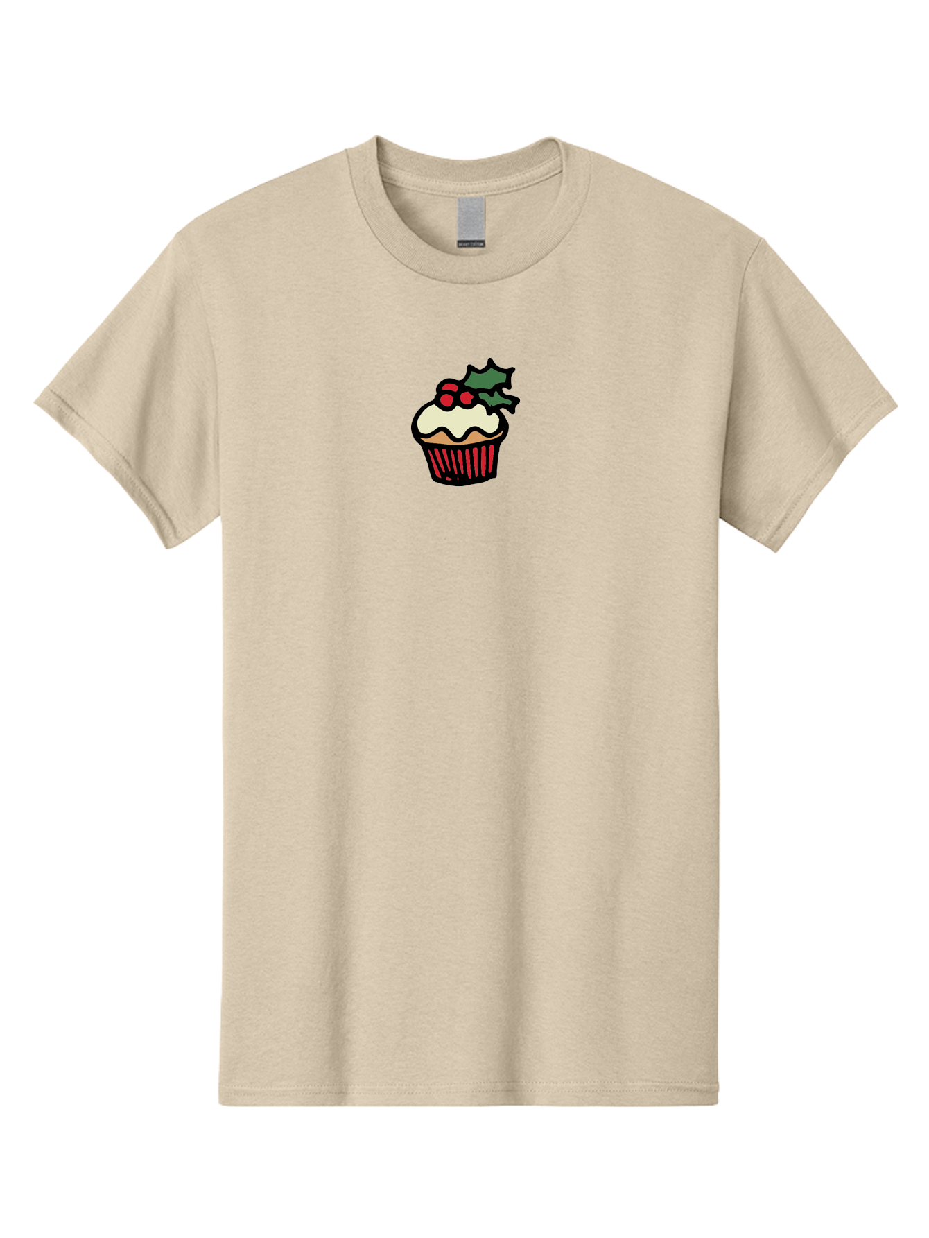 Cupcake-With-Holly Men'S Graphic Tee, 100% Cotton, Comfortable Casual Summer Wear, Machine Washable, Cupcake, Festive Dessert, Sweet Treats, Holiday Decorations, Holly Leaves, Red Berries, White Frosting, Cartoon Style, Dessert Illustration -  Aaa846 27