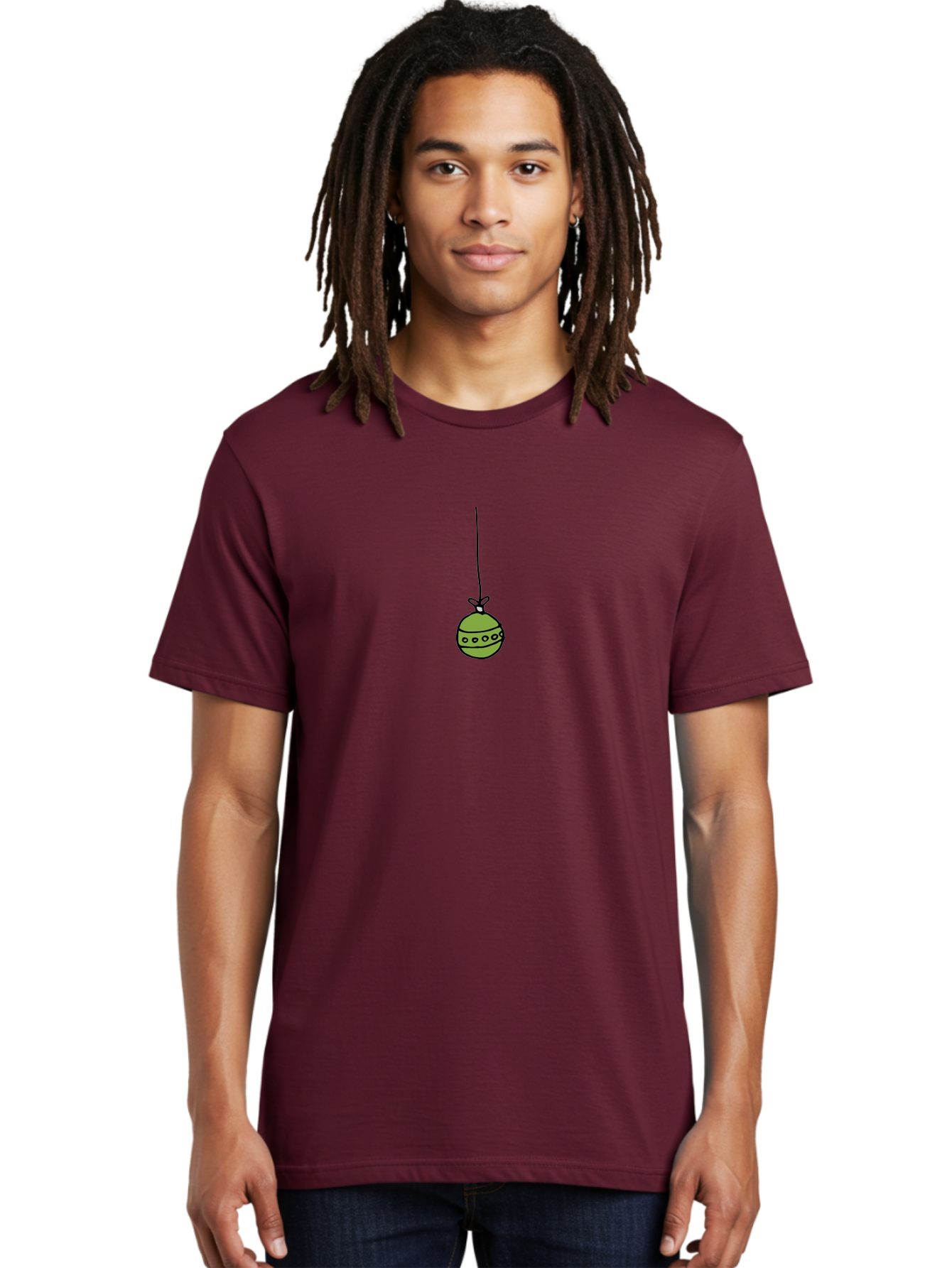Decorated-Bauble Men'S Graphic Tee, 100% Cotton, Comfortable Casual Summer Wear, Machine Washable, Hand-Drawn Green Ornament, Christmas Decoration, Festive Bauble, Hanging Decoration, Holiday Decor, Cartoon Style, Simple Design -  Aaa851 26