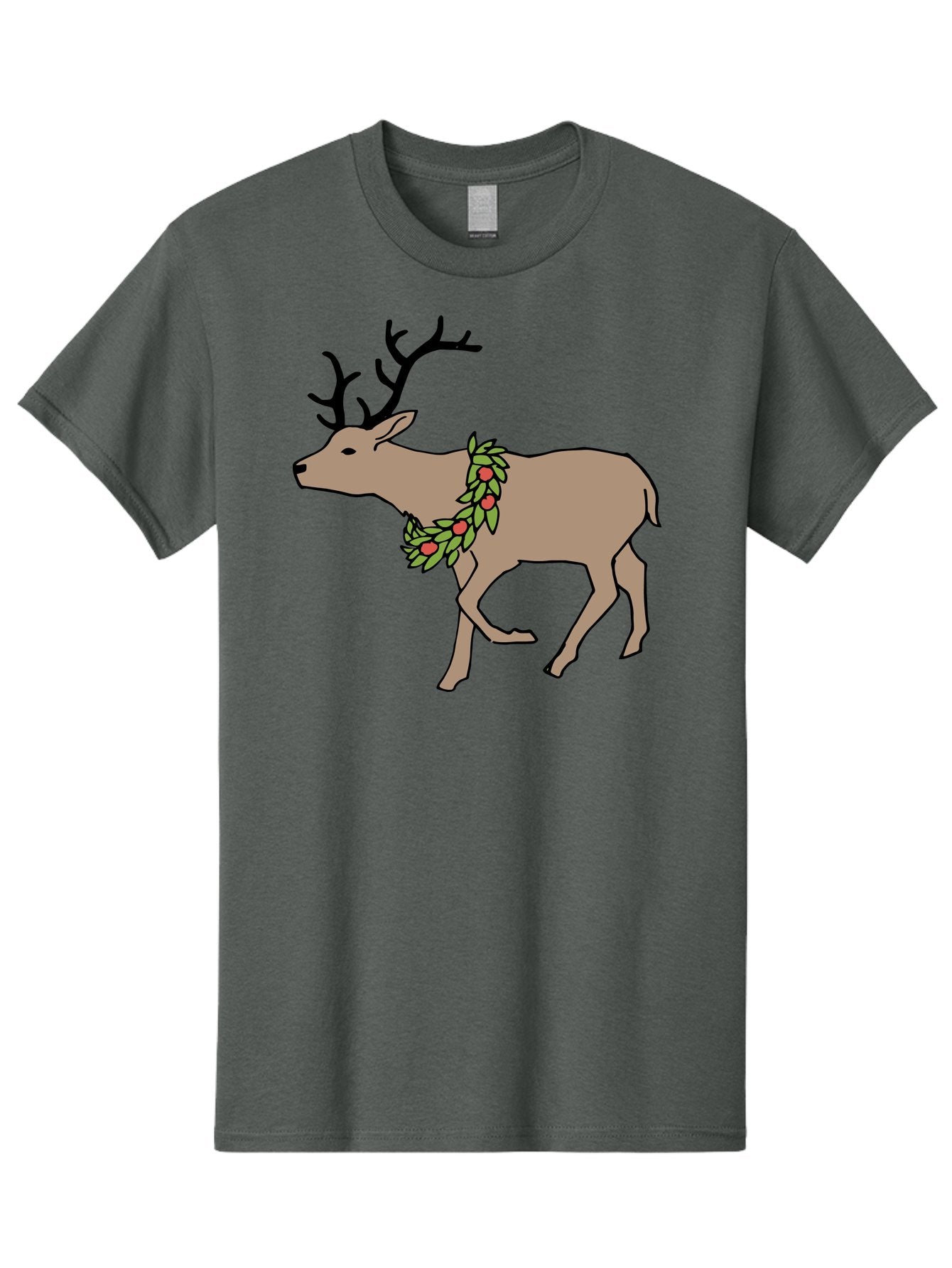 Deer-With-Holly Men'S Graphic Tee, 100% Cotton, Comfortable Casual Summer Wear, Machine Washable, Reindeer With Holly Wreath, Festive Deer, Christmas Reindeer, Holly Berries, Winter Season, Holiday Graphics, Cartoon Deer -  Aaa852 7