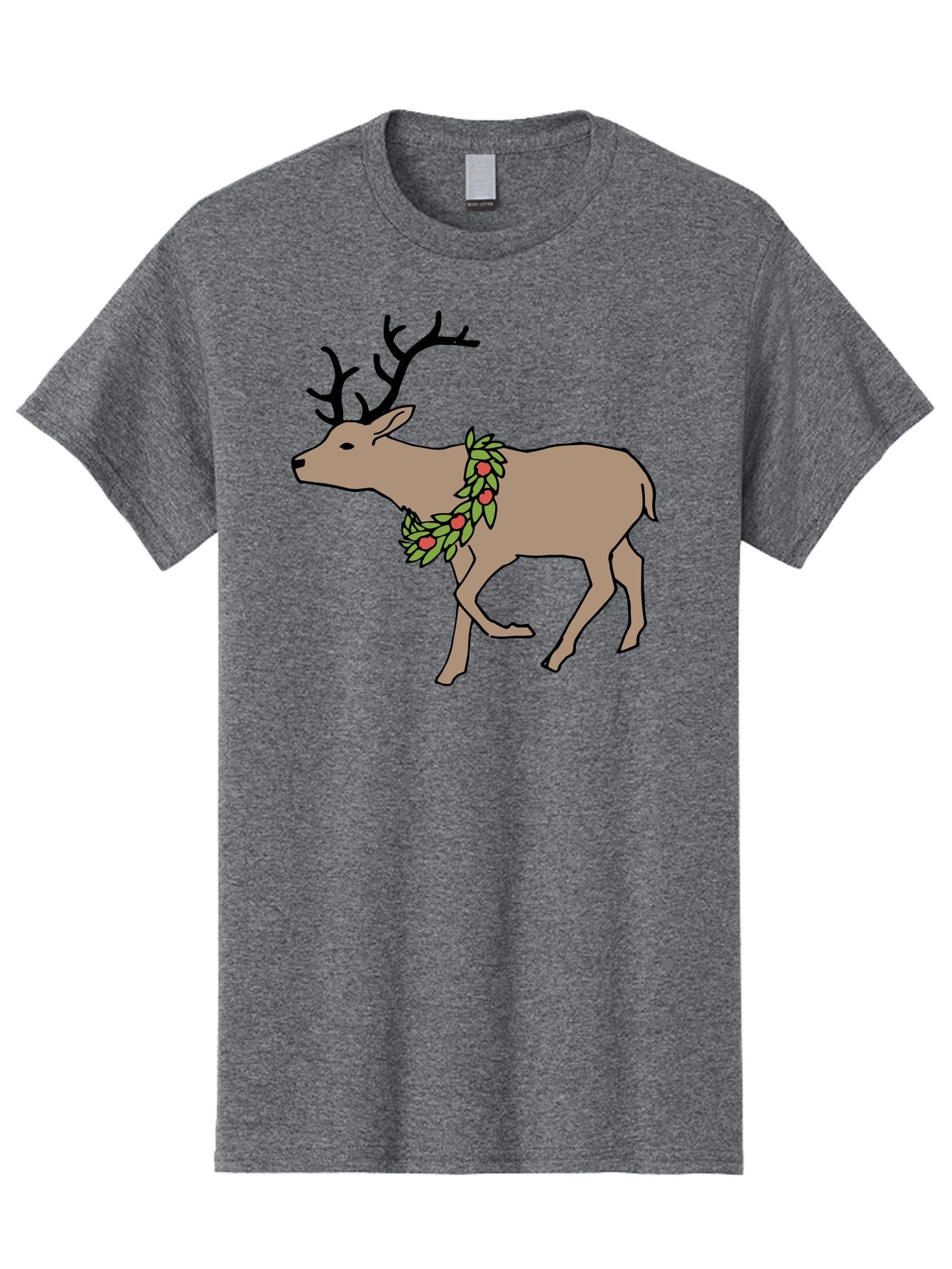 Deer-With-Holly Men'S Graphic Tee, 100% Cotton, Comfortable Casual Summer Wear, Machine Washable, Reindeer With Holly Wreath, Festive Deer, Christmas Reindeer, Holly Berries, Winter Season, Holiday Graphics, Cartoon Deer -  Aaa852 6