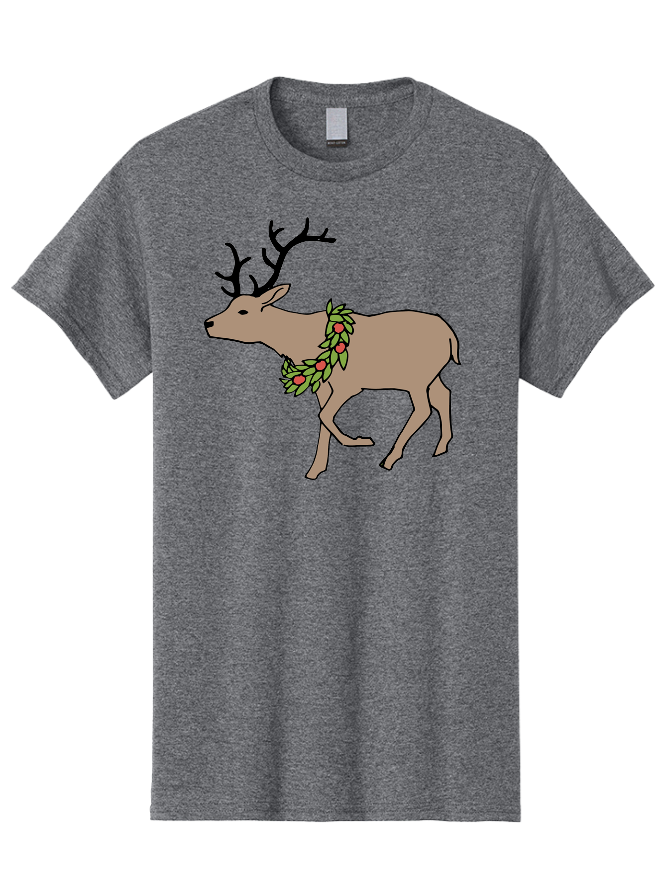 Deer-With-Holly Men'S Graphic Tee, 100% Cotton, Comfortable Casual Summer Wear, Machine Washable, Reindeer With Holly Wreath, Festive Deer, Christmas Reindeer, Holly Berries, Winter Season, Holiday Graphics, Cartoon Deer -  Aaa852 15