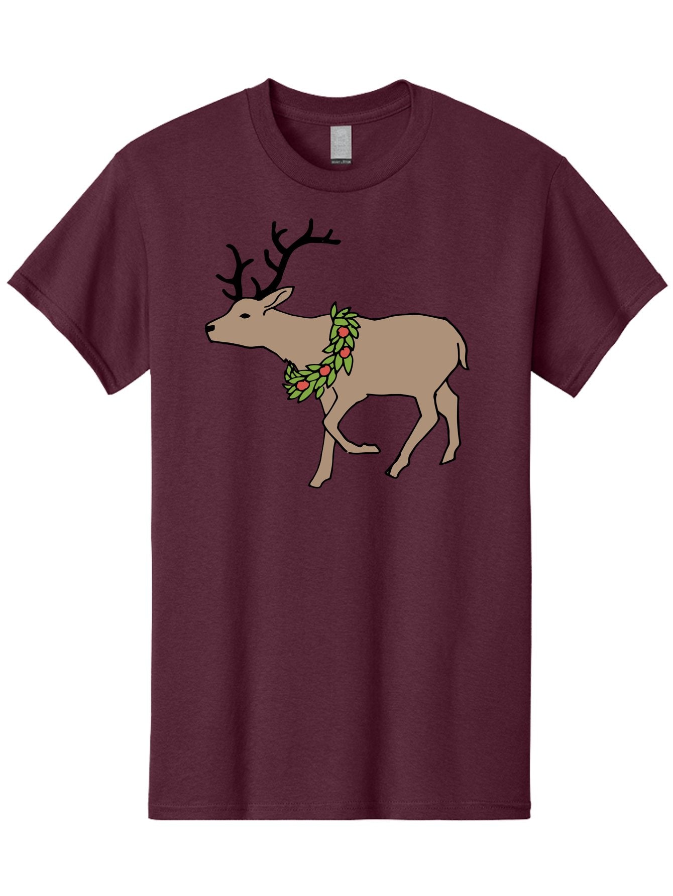 Deer-With-Holly Men'S Graphic Tee, 100% Cotton, Comfortable Casual Summer Wear, Machine Washable, Reindeer With Holly Wreath, Festive Deer, Christmas Reindeer, Holly Berries, Winter Season, Holiday Graphics, Cartoon Deer -  Aaa852 9