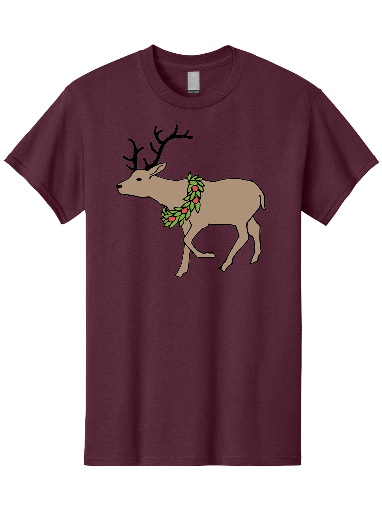 Deer-With-Holly Men'S Graphic Tee, 100% Cotton, Comfortable Casual Summer Wear, Machine Washable, Reindeer With Holly Wreath, Festive Deer, Christmas Reindeer, Holly Berries, Winter Season, Holiday Graphics, Cartoon Deer -  Aaa852 11
