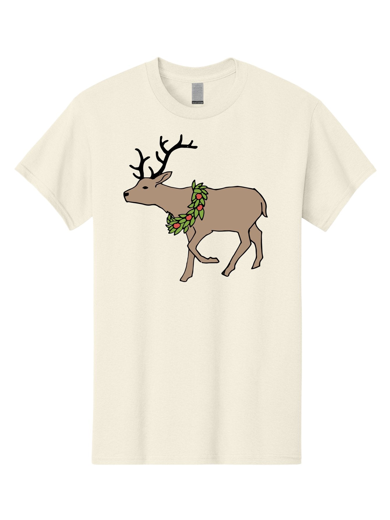 Deer-With-Holly Men'S Graphic Tee, 100% Cotton, Comfortable Casual Summer Wear, Machine Washable, Reindeer With Holly Wreath, Festive Deer, Christmas Reindeer, Holly Berries, Winter Season, Holiday Graphics, Cartoon Deer -  Aaa852 11