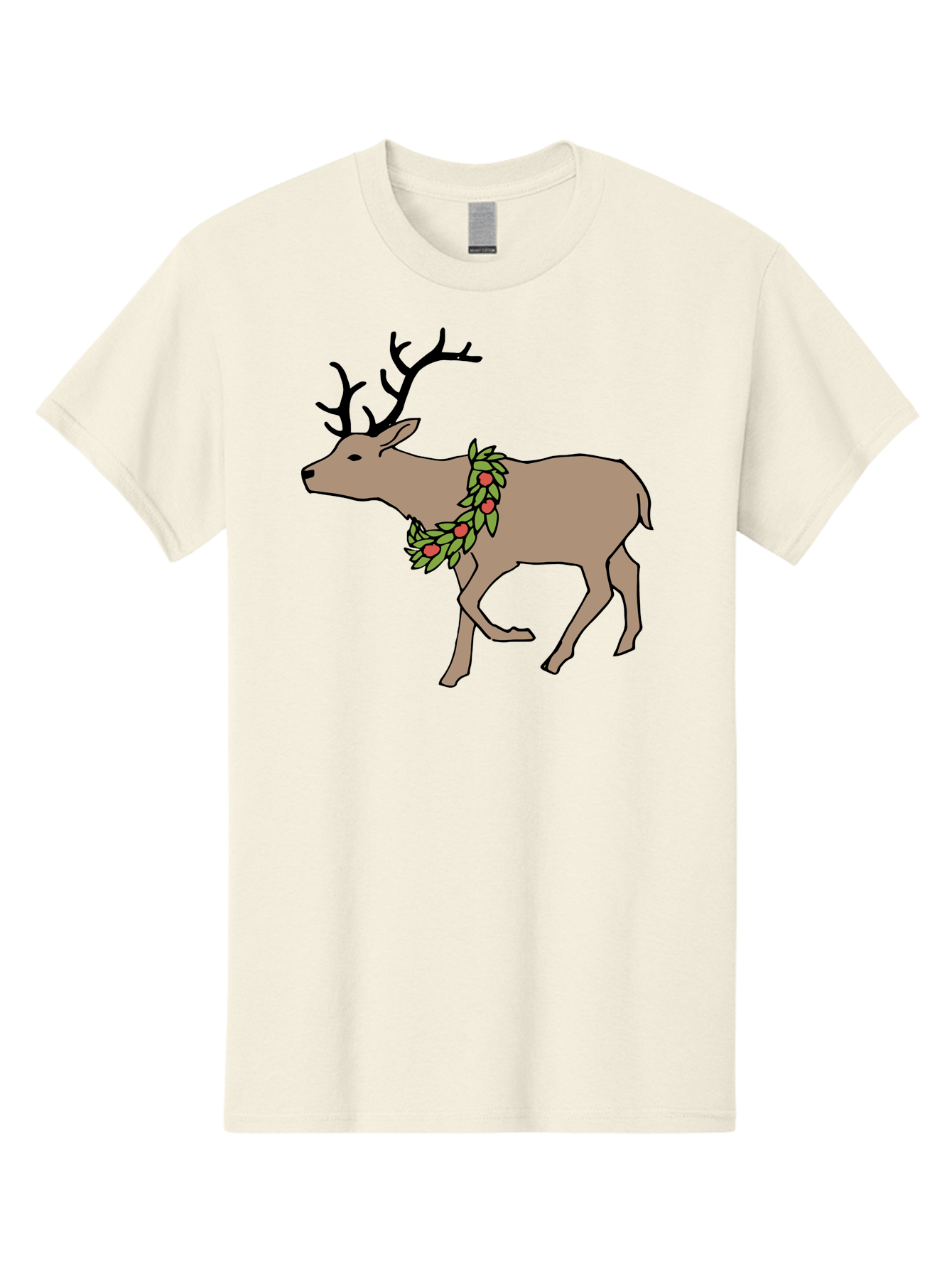Deer-With-Holly Men'S Graphic Tee, 100% Cotton, Comfortable Casual Summer Wear, Machine Washable, Reindeer With Holly Wreath, Festive Deer, Christmas Reindeer, Holly Berries, Winter Season, Holiday Graphics, Cartoon Deer -  Aaa852 5