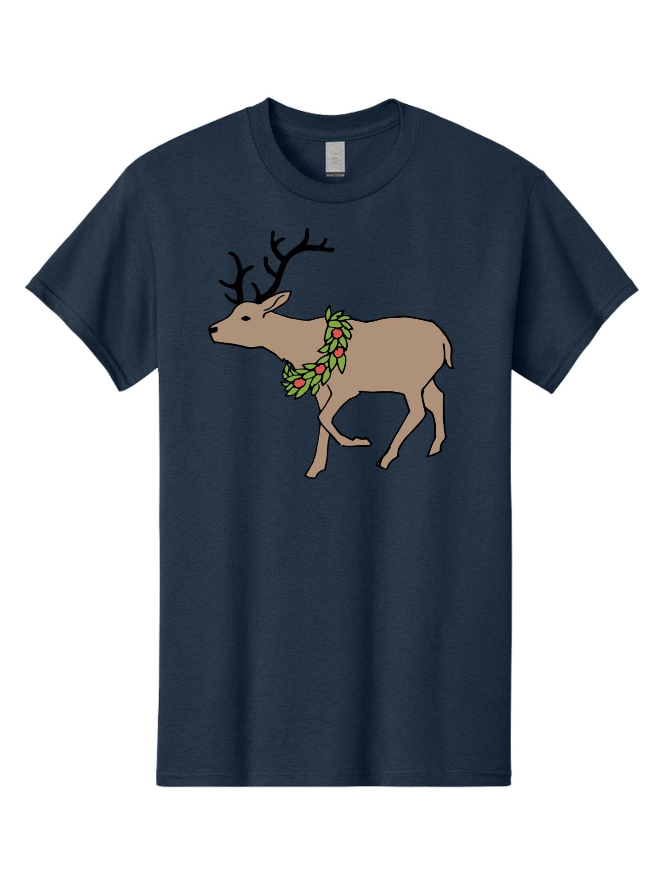 Deer-With-Holly Men'S Graphic Tee, 100% Cotton, Comfortable Casual Summer Wear, Machine Washable, Reindeer With Holly Wreath, Festive Deer, Christmas Reindeer, Holly Berries, Winter Season, Holiday Graphics, Cartoon Deer -  Aaa852 8