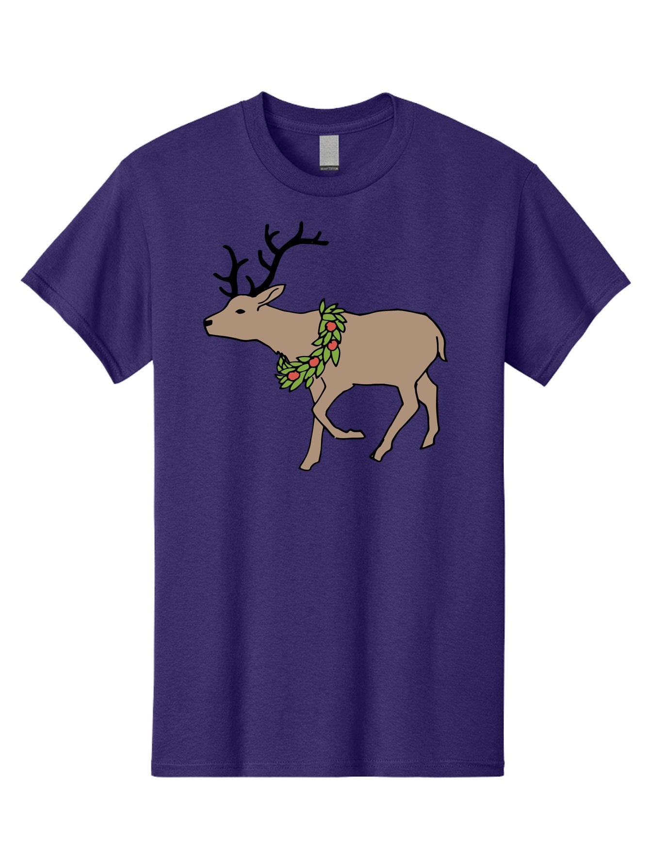 Deer-With-Holly Men'S Graphic Tee, 100% Cotton, Comfortable Casual Summer Wear, Machine Washable, Reindeer With Holly Wreath, Festive Deer, Christmas Reindeer, Holly Berries, Winter Season, Holiday Graphics, Cartoon Deer -  Aaa852 12