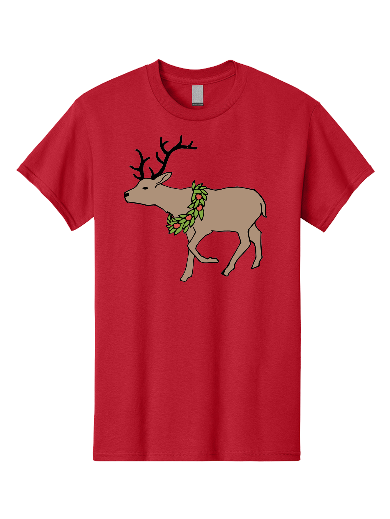 Deer-With-Holly Men'S Graphic Tee, 100% Cotton, Comfortable Casual Summer Wear, Machine Washable, Reindeer With Holly Wreath, Festive Deer, Christmas Reindeer, Holly Berries, Winter Season, Holiday Graphics, Cartoon Deer -  Aaa852 13