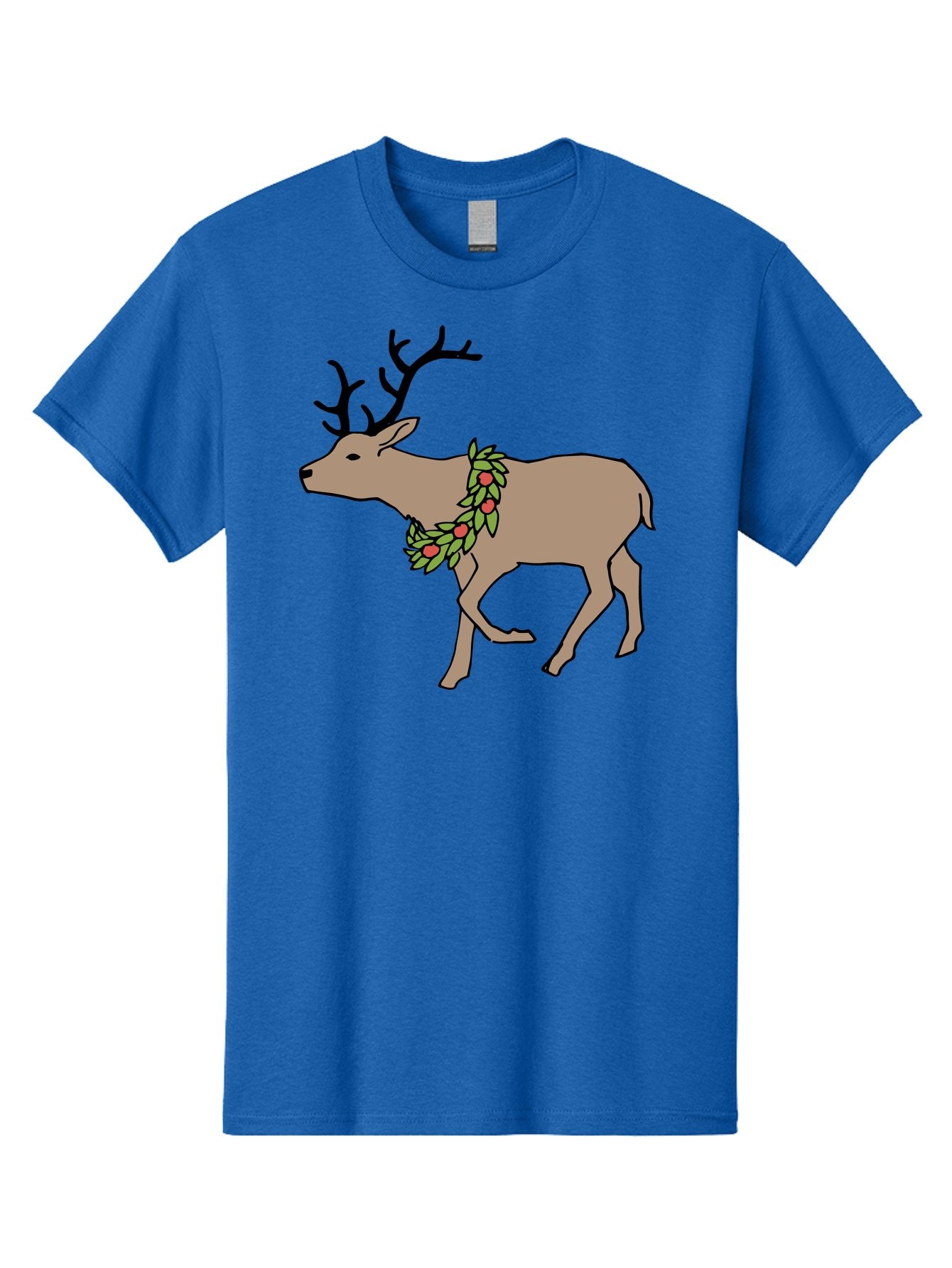 Deer-With-Holly Men'S Graphic Tee, 100% Cotton, Comfortable Casual Summer Wear, Machine Washable, Reindeer With Holly Wreath, Festive Deer, Christmas Reindeer, Holly Berries, Winter Season, Holiday Graphics, Cartoon Deer -  Aaa852 14