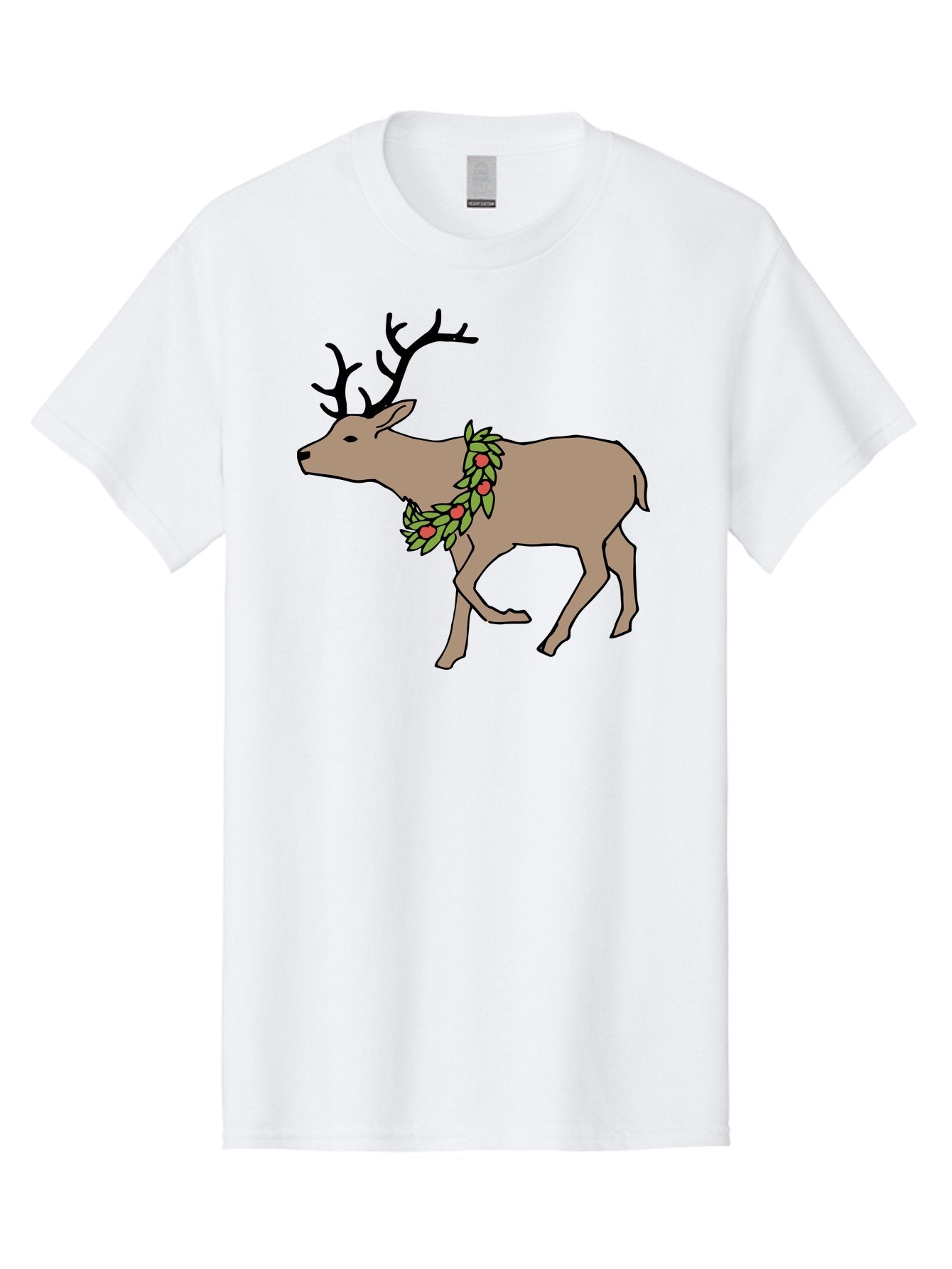Deer-With-Holly Men'S Graphic Tee, 100% Cotton, Comfortable Casual Summer Wear, Machine Washable, Reindeer With Holly Wreath, Festive Deer, Christmas Reindeer, Holly Berries, Winter Season, Holiday Graphics, Cartoon Deer -  Aaa852 4