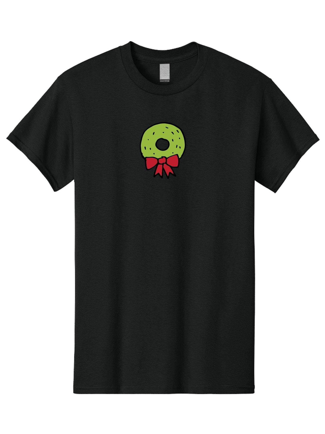 Donut-With-Red-Bow Men'S Graphic Tee, 100% Cotton, Comfortable Casual Summer Wear, Machine Washable, Cartoon Donut, Sweet Treat, Red Bow, Black Outline, Green Frosting, Pop Art Style, Fun Illustration, Tasty Pastry, Creative Artwork -  Aaa861 9