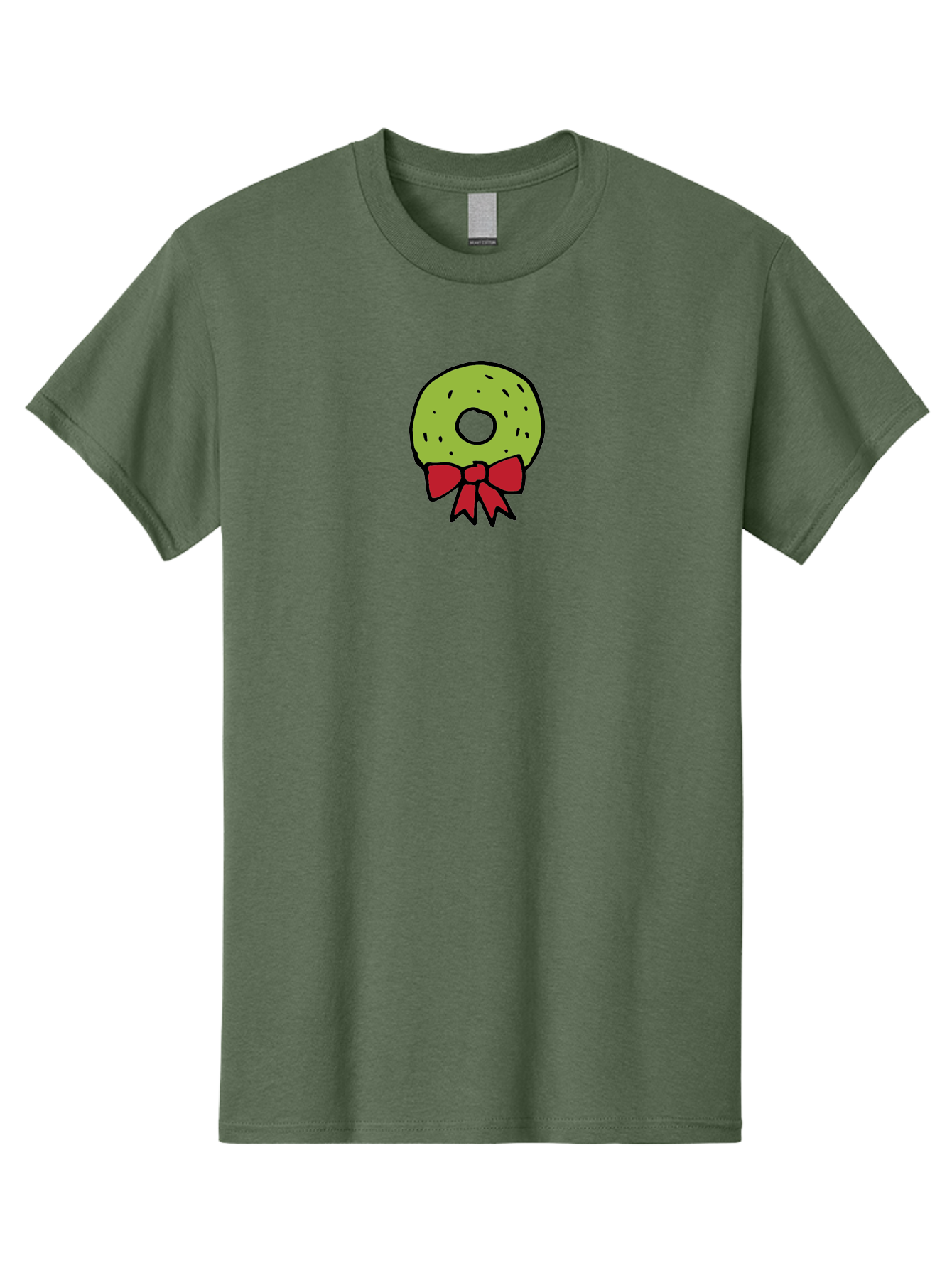 Donut-With-Red-Bow Men'S Graphic Tee, 100% Cotton, Comfortable Casual Summer Wear, Machine Washable, Cartoon Donut, Sweet Treat, Red Bow, Black Outline, Green Frosting, Pop Art Style, Fun Illustration, Tasty Pastry, Creative Artwork -  Aaa861 15