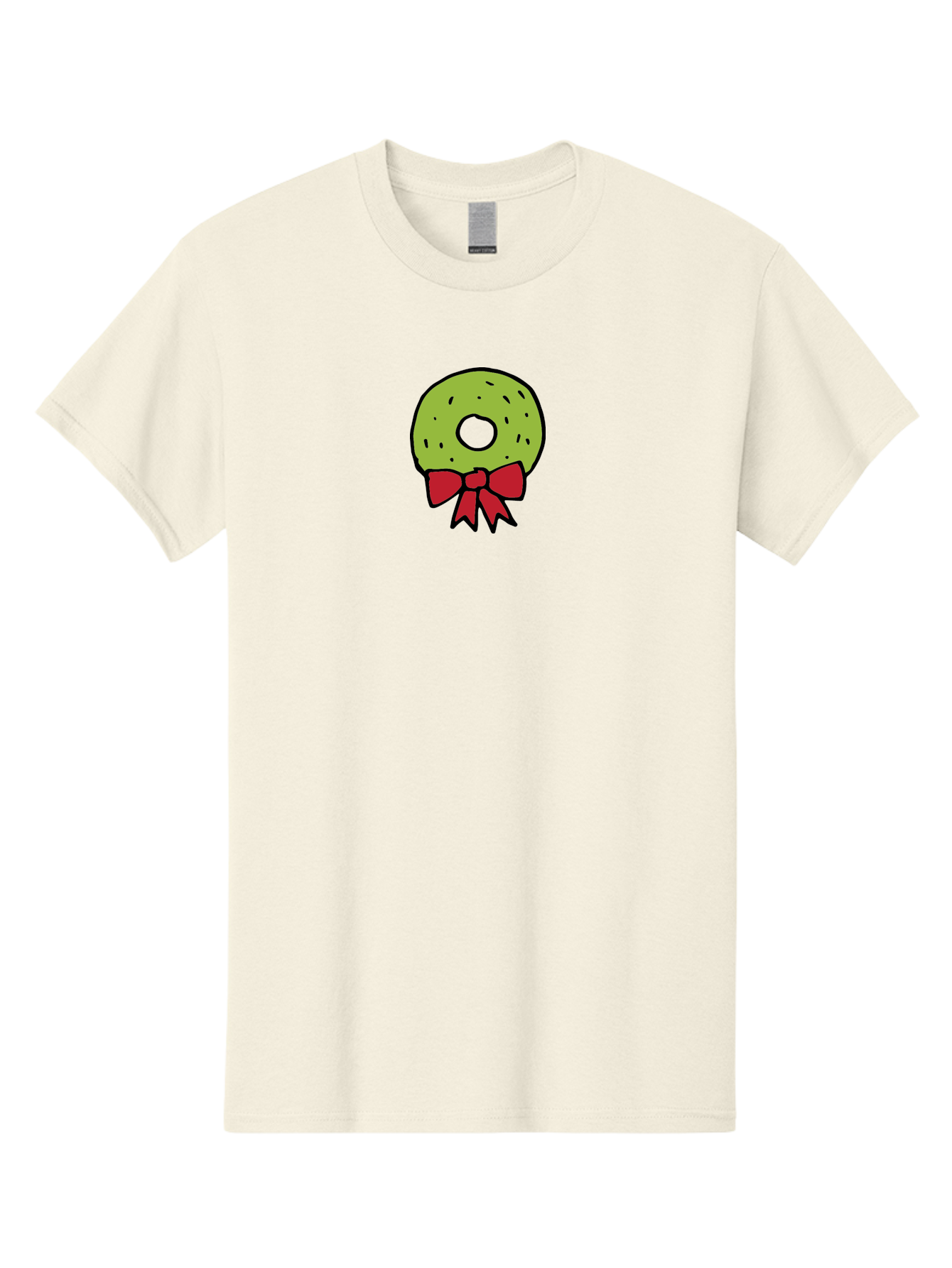 Donut-With-Red-Bow Men'S Graphic Tee, 100% Cotton, Comfortable Casual Summer Wear, Machine Washable, Cartoon Donut, Sweet Treat, Red Bow, Black Outline, Green Frosting, Pop Art Style, Fun Illustration, Tasty Pastry, Creative Artwork -  Aaa861 17