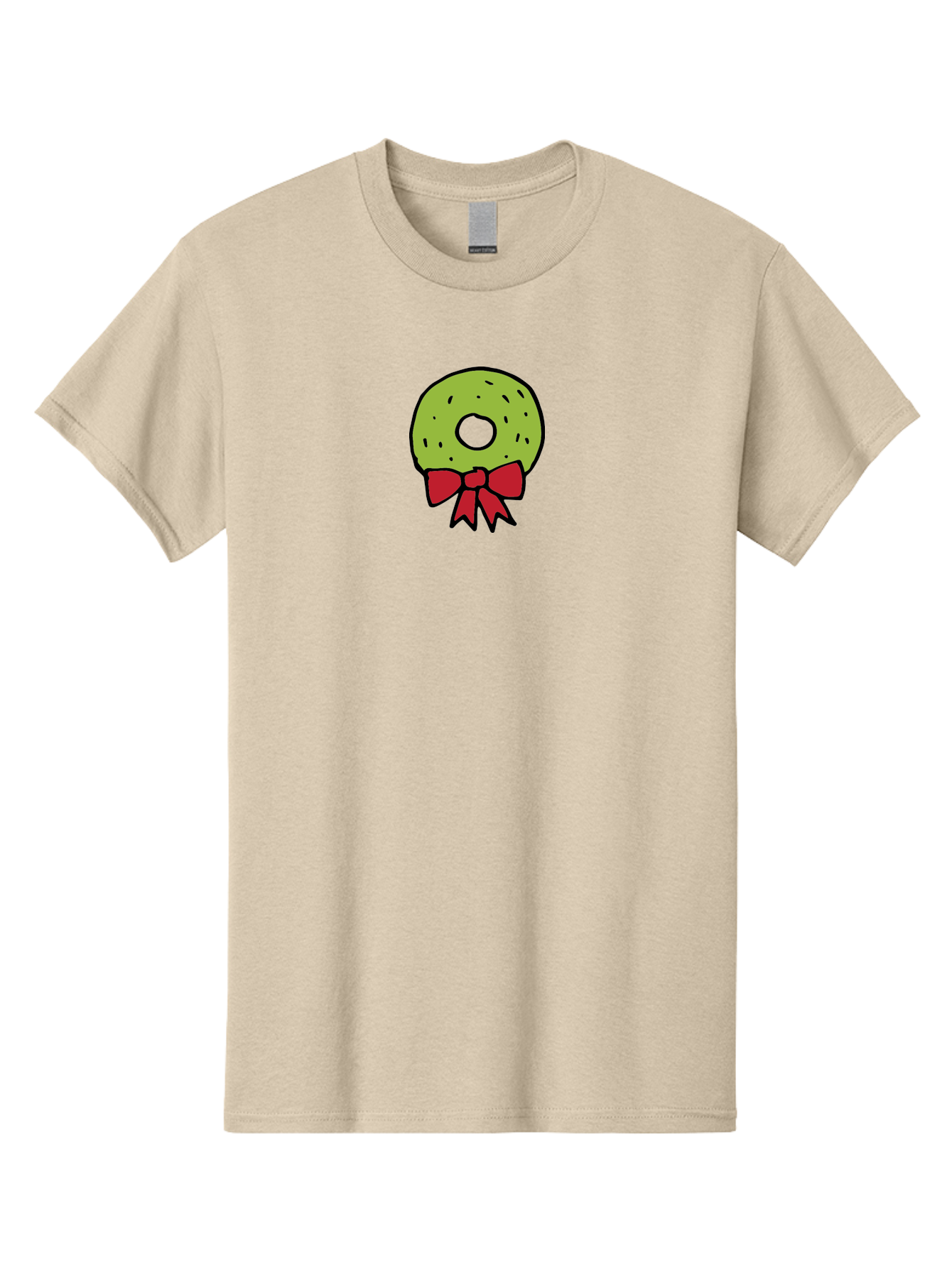 Donut-With-Red-Bow Men'S Graphic Tee, 100% Cotton, Comfortable Casual Summer Wear, Machine Washable, Cartoon Donut, Sweet Treat, Red Bow, Black Outline, Green Frosting, Pop Art Style, Fun Illustration, Tasty Pastry, Creative Artwork -  Aaa861 27