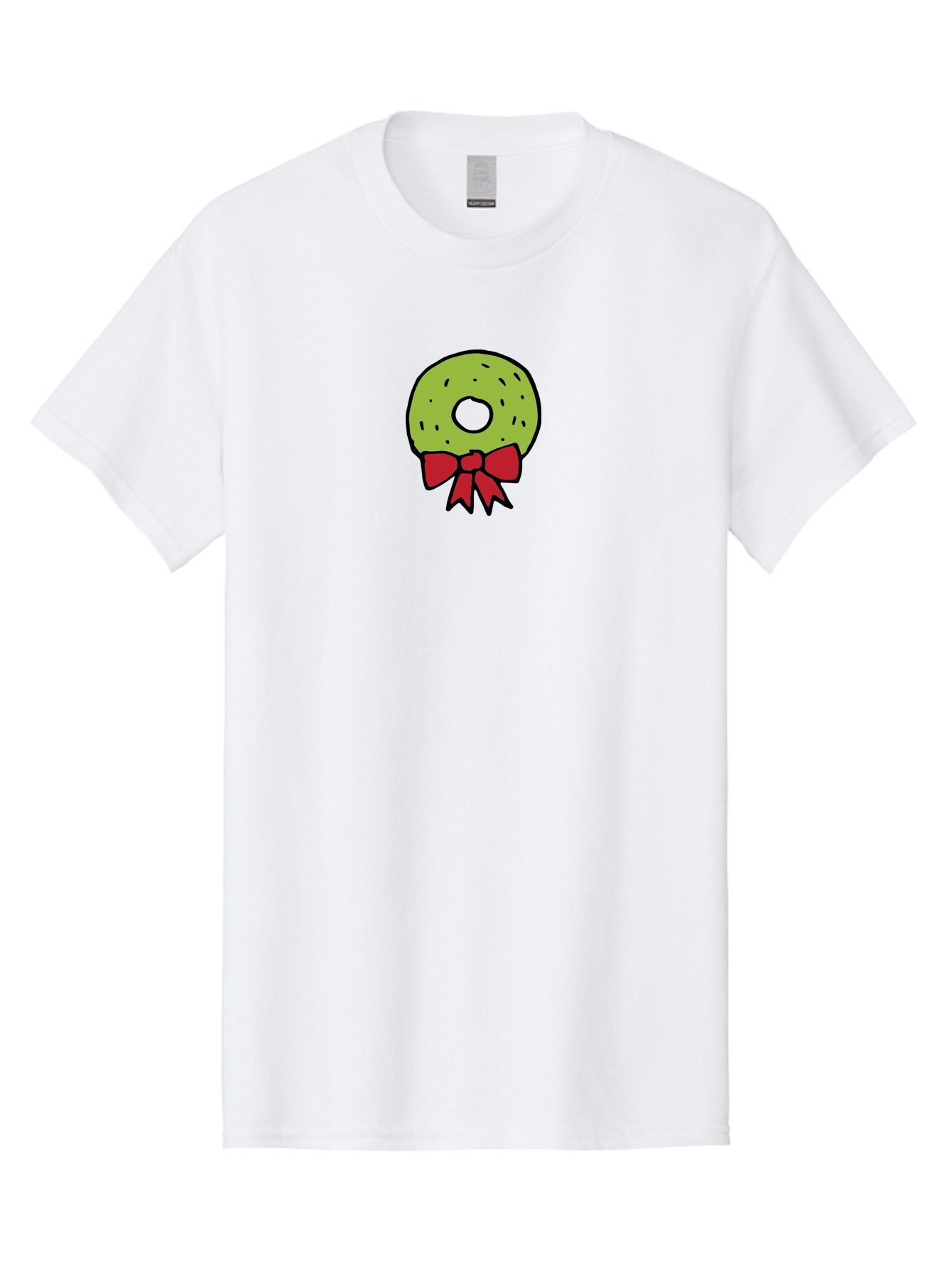Donut-With-Red-Bow Men'S Graphic Tee, 100% Cotton, Comfortable Casual Summer Wear, Machine Washable, Cartoon Donut, Sweet Treat, Red Bow, Black Outline, Green Frosting, Pop Art Style, Fun Illustration, Tasty Pastry, Creative Artwork -  Aaa861 5
