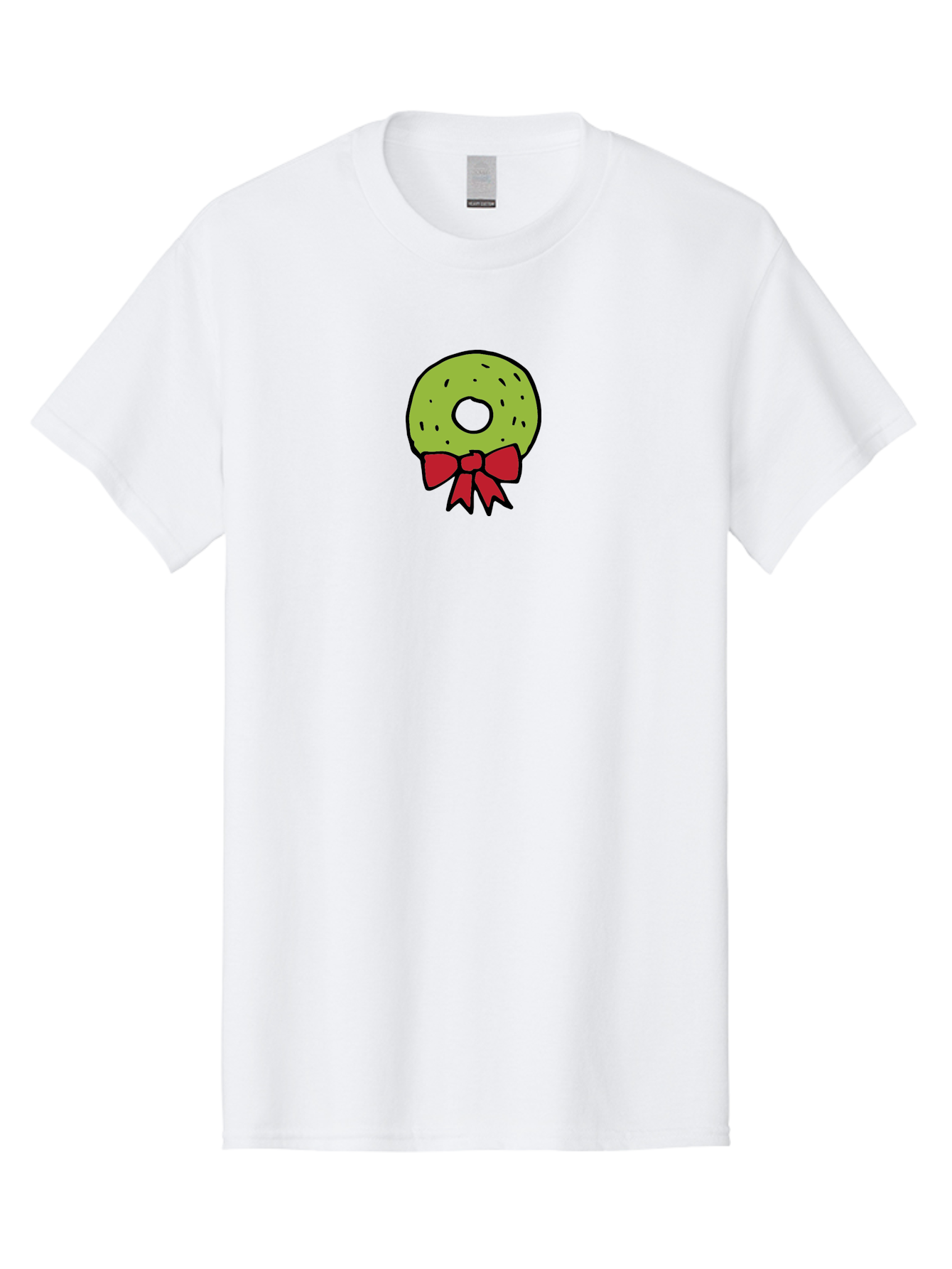 Donut-With-Red-Bow Men'S Graphic Tee, 100% Cotton, Comfortable Casual Summer Wear, Machine Washable, Cartoon Donut, Sweet Treat, Red Bow, Black Outline, Green Frosting, Pop Art Style, Fun Illustration, Tasty Pastry, Creative Artwork -  Aaa861 29