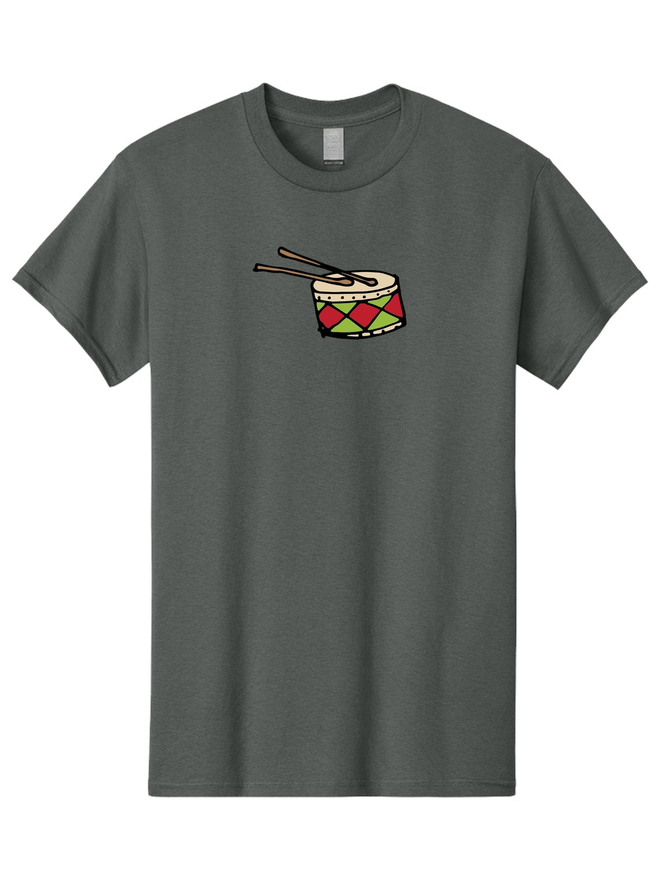 Drum-With-Drumsticks Men'S Graphic Tee, 100% Cotton, Comfortable Casual Summer Wear, Machine Washable, Drum With Drumsticks, Percussion Instrument, Music, Rhythm, Red And Green Design, Drumming, Musical Instrument -  Aaa865 14