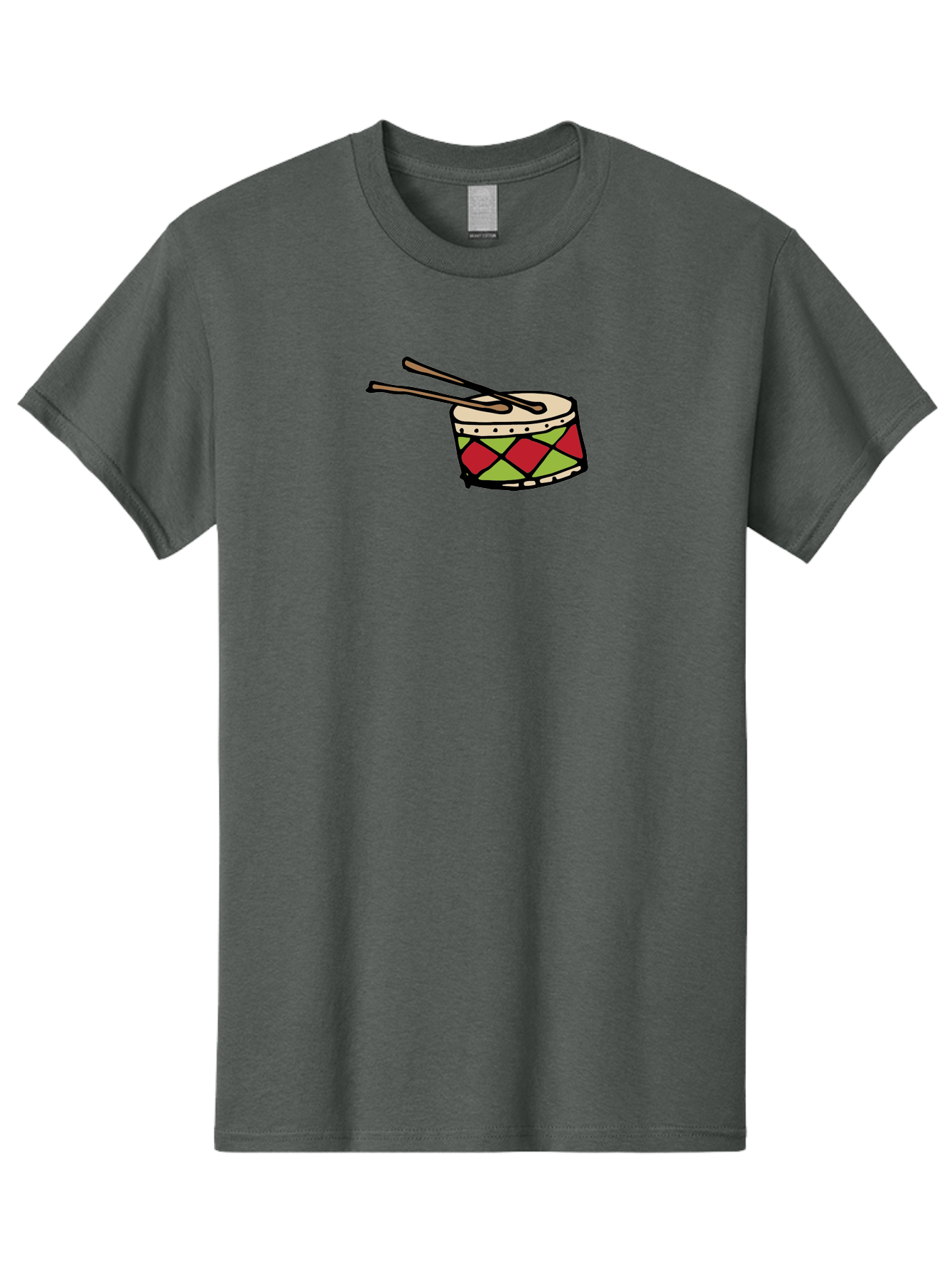 Drum-With-Drumsticks Men'S Graphic Tee, 100% Cotton, Comfortable Casual Summer Wear, Machine Washable, Drum With Drumsticks, Percussion Instrument, Music, Rhythm, Red And Green Design, Drumming, Musical Instrument -  Aaa865 3