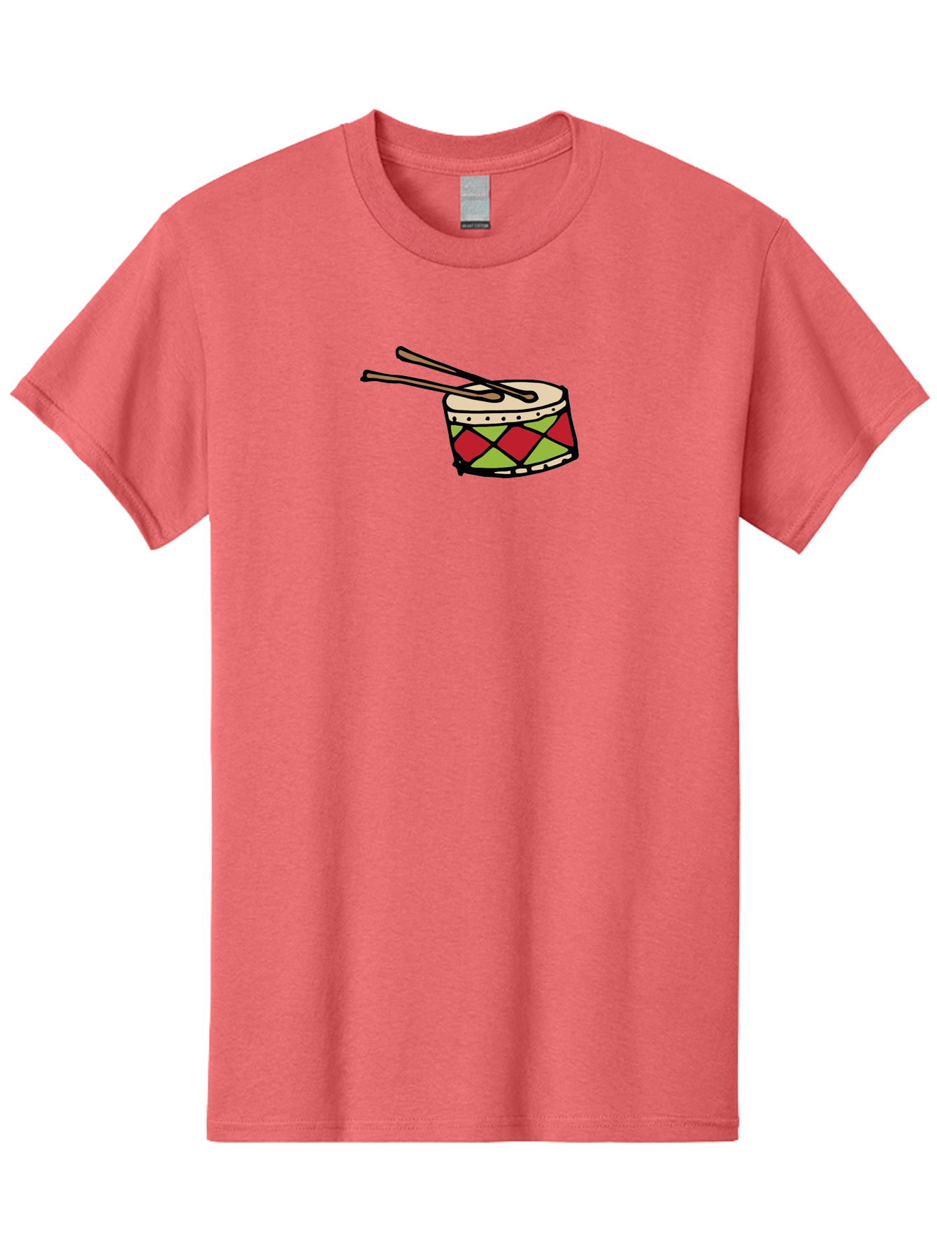 Drum-With-Drumsticks Men'S Graphic Tee, 100% Cotton, Comfortable Casual Summer Wear, Machine Washable, Drum With Drumsticks, Percussion Instrument, Music, Rhythm, Red And Green Design, Drumming, Musical Instrument -  Aaa865 5