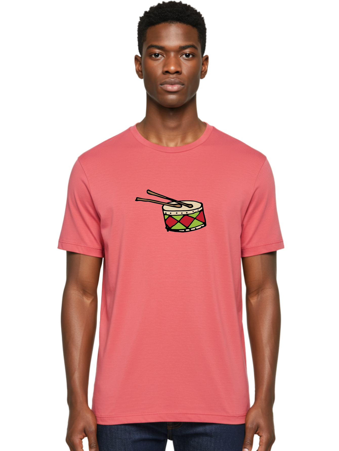 Drum-With-Drumsticks Men'S Graphic Tee, 100% Cotton, Comfortable Casual Summer Wear, Machine Washable, Drum With Drumsticks, Percussion Instrument, Music, Rhythm, Red And Green Design, Drumming, Musical Instrument -  Aaa865 6