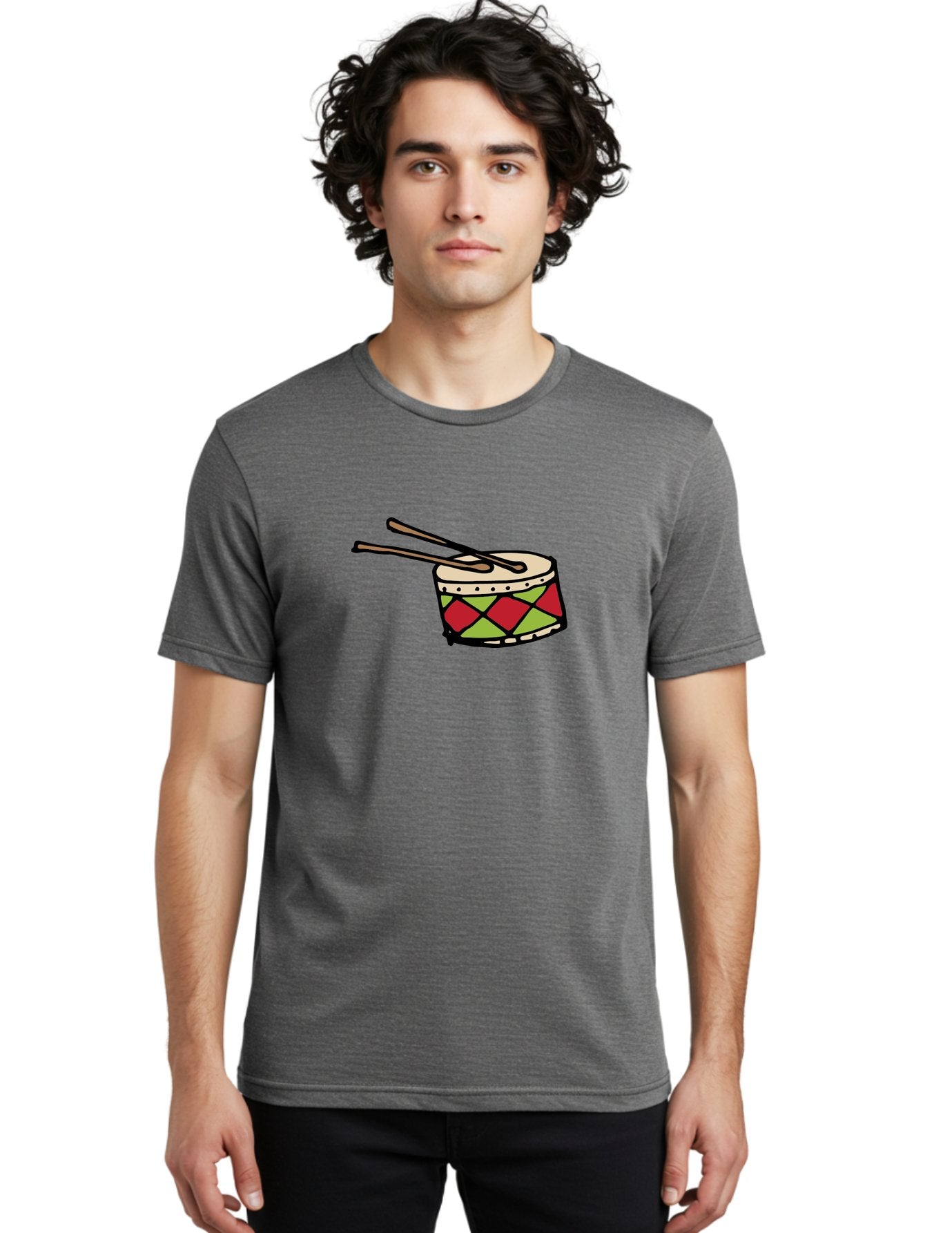 Drum-With-Drumsticks Men'S Graphic Tee, 100% Cotton, Comfortable Casual Summer Wear, Machine Washable, Drum With Drumsticks, Percussion Instrument, Music, Rhythm, Red And Green Design, Drumming, Musical Instrument -  Aaa865 28