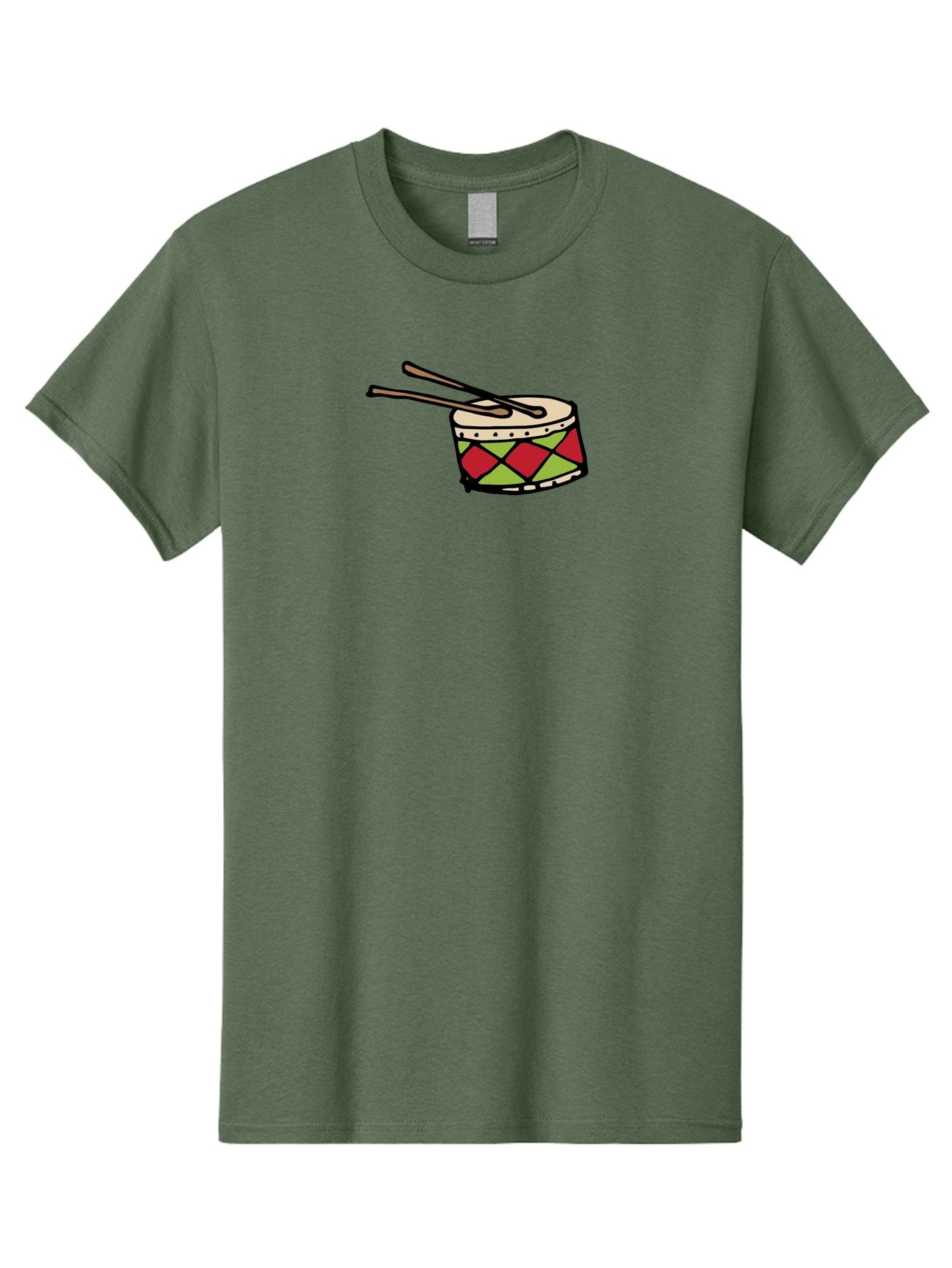 Drum-With-Drumsticks Men'S Graphic Tee, 100% Cotton, Comfortable Casual Summer Wear, Machine Washable, Drum With Drumsticks, Percussion Instrument, Music, Rhythm, Red And Green Design, Drumming, Musical Instrument -  Aaa865 11