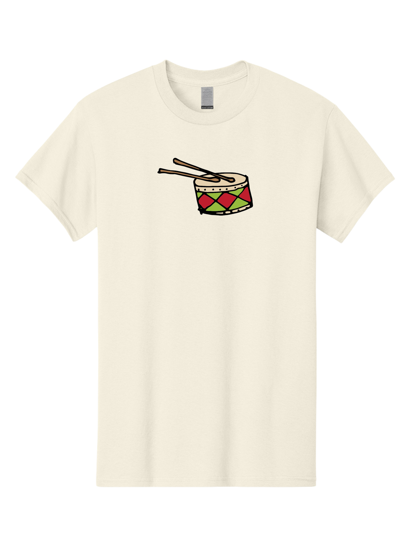Drum-With-Drumsticks Men'S Graphic Tee, 100% Cotton, Comfortable Casual Summer Wear, Machine Washable, Drum With Drumsticks, Percussion Instrument, Music, Rhythm, Red And Green Design, Drumming, Musical Instrument -  Aaa865 17