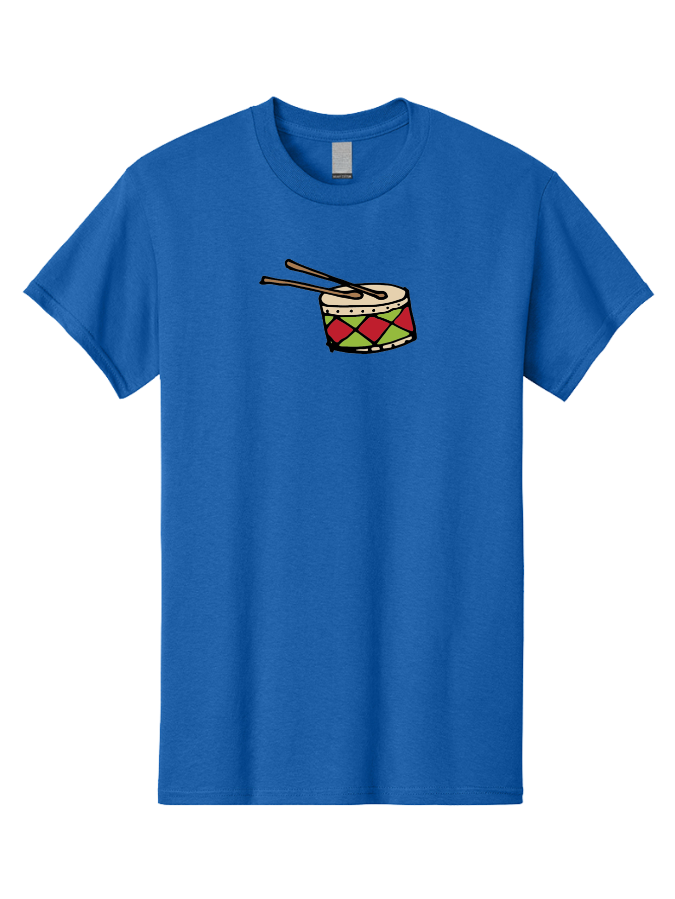 Drum-With-Drumsticks Men'S Graphic Tee, 100% Cotton, Comfortable Casual Summer Wear, Machine Washable, Drum With Drumsticks, Percussion Instrument, Music, Rhythm, Red And Green Design, Drumming, Musical Instrument -  Aaa865 25