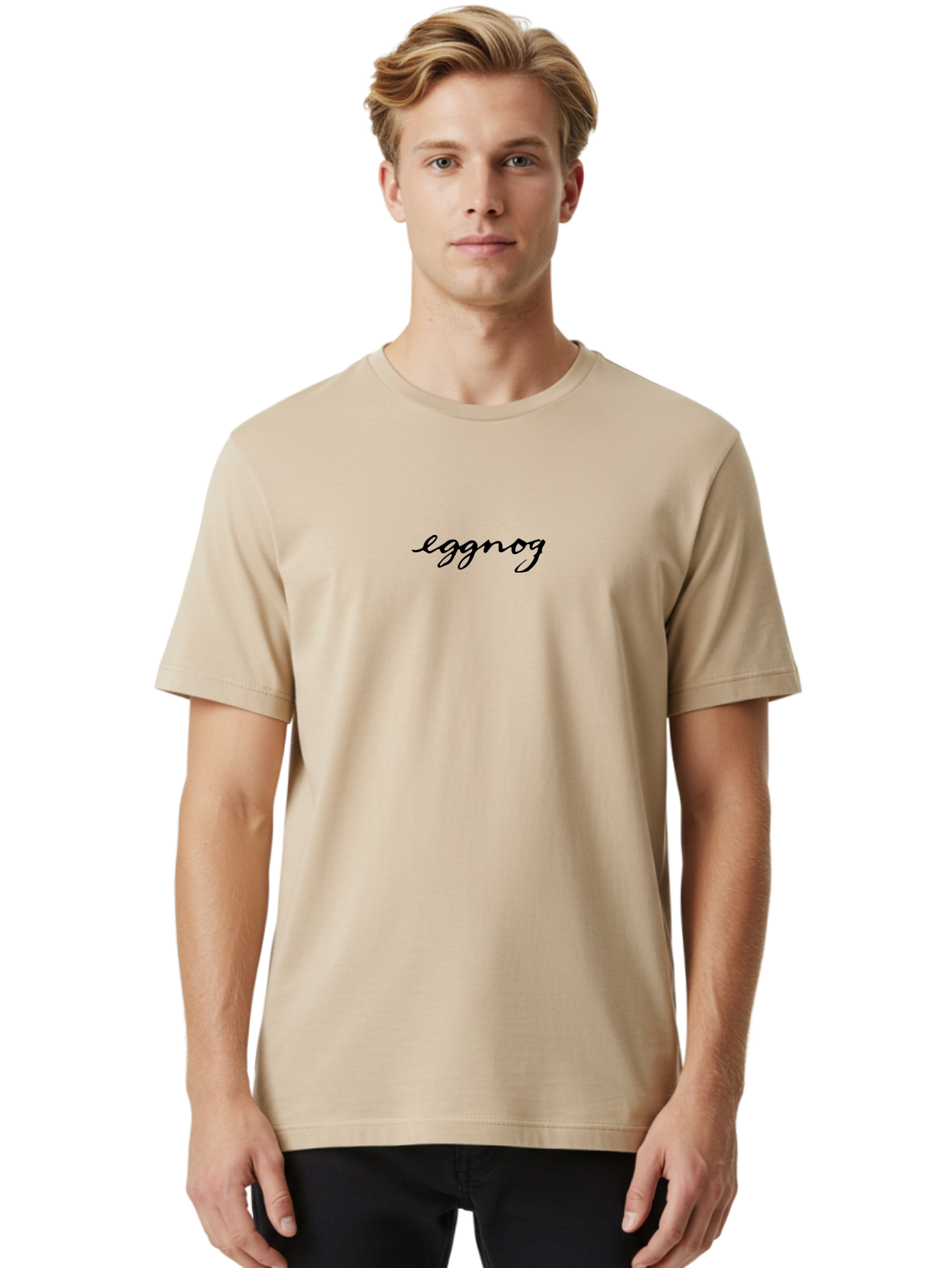 Eggnog-1 Men'S Graphic Tee, 100% Cotton, Comfortable Casual Summer Wear, Machine Washable, Eggnog, Festive Drink, Holiday Beverage, Creamy Texture, Black Script, Winter Treat, Seasonal Delight, Christmas Drink -  Aaa867