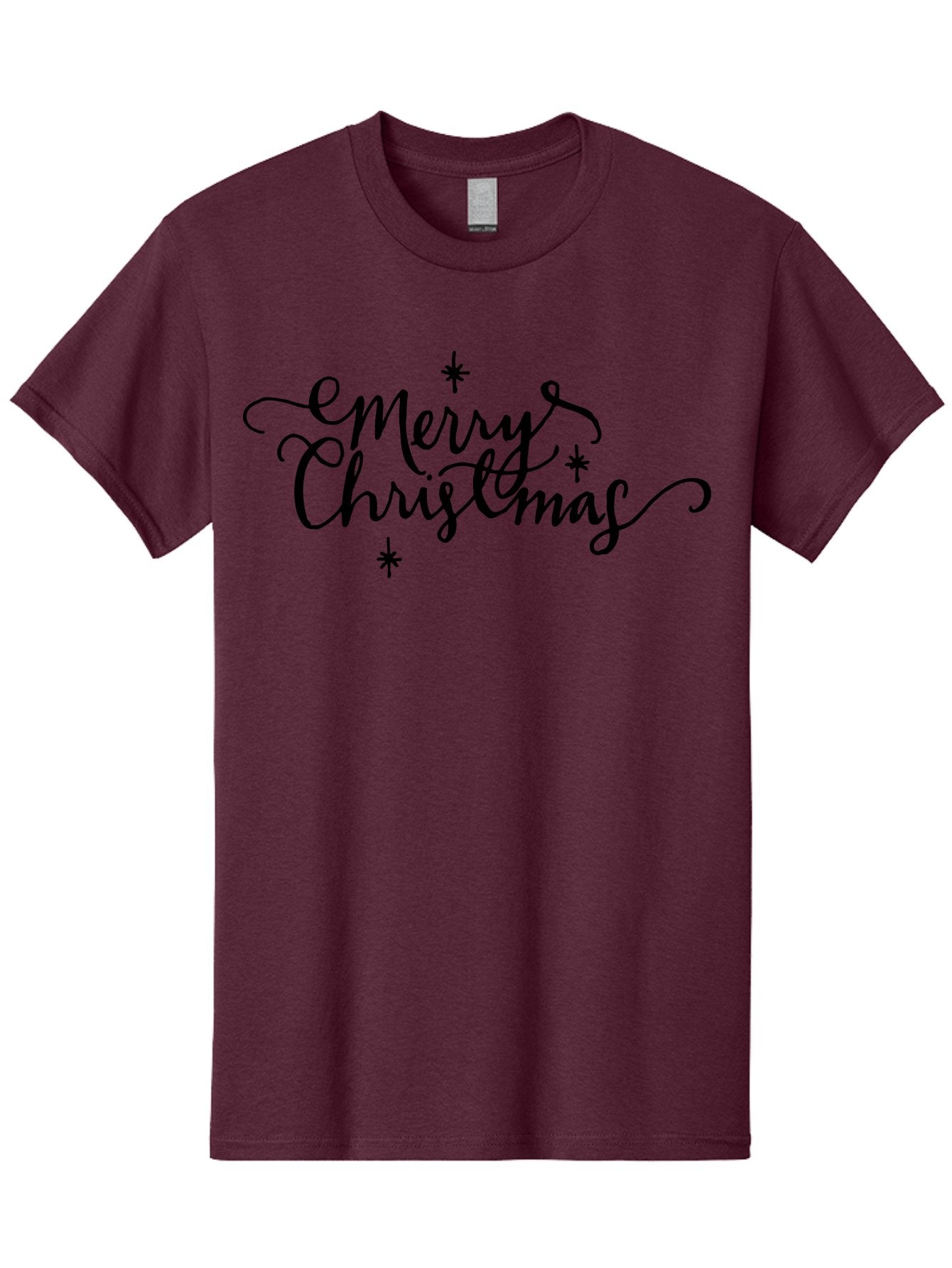Emerry-Christmas Men'S Graphic Tee, 100% Cotton, Comfortable Casual Summer Wear, Machine Washable, Merry Christmas, Festive Greeting, Holiday Wishes, Cursive Script, Black Text, Starry Decorations, Winter Season, Holiday Cheer, -  Aaa869