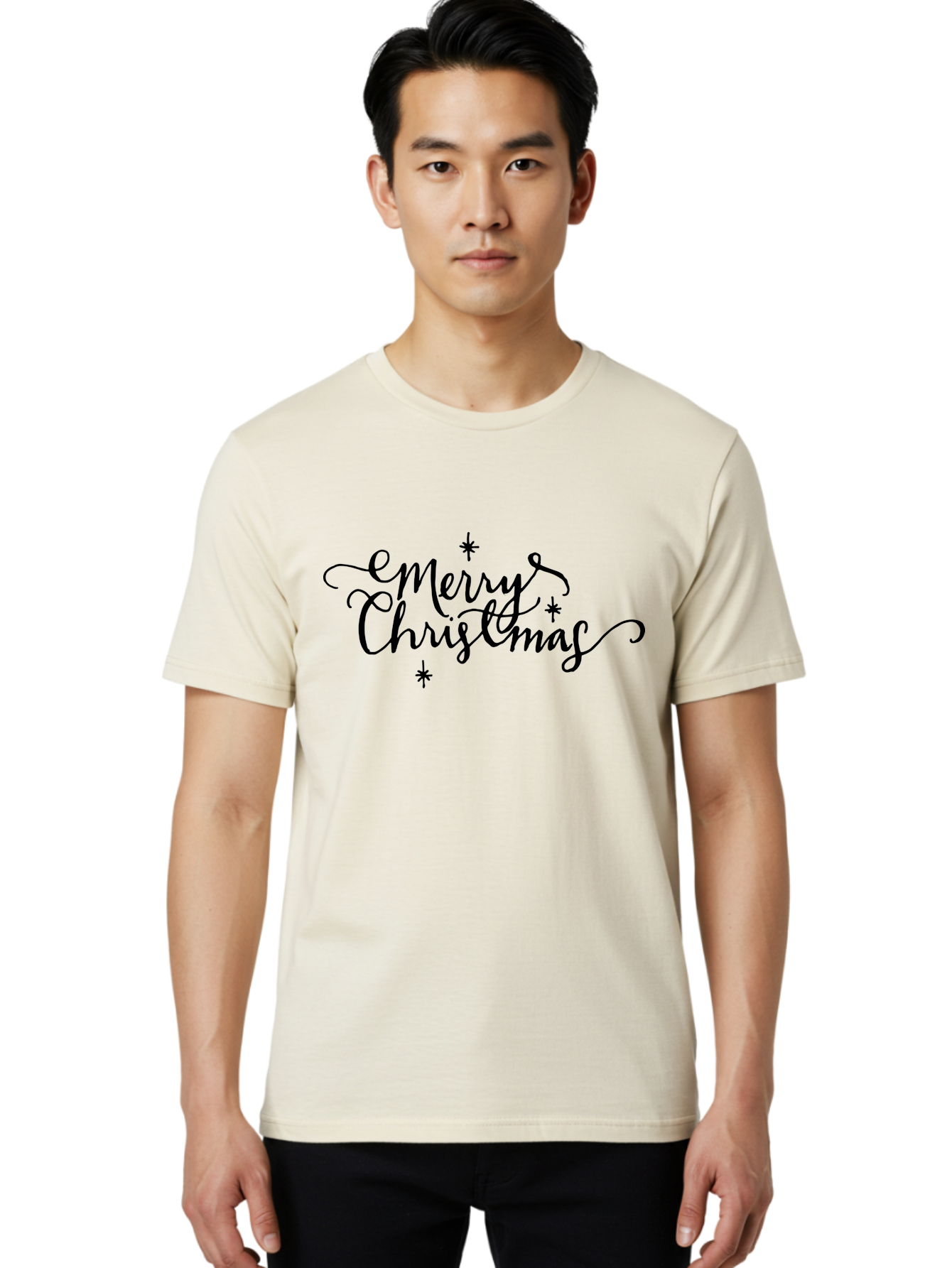 Emerry-Christmas Men'S Graphic Tee, 100% Cotton, Comfortable Casual Summer Wear, Machine Washable, Merry Christmas, Festive Greeting, Holiday Wishes, Cursive Script, Black Text, Starry Decorations, Winter Season, Holiday Cheer, -  Aaa869 10