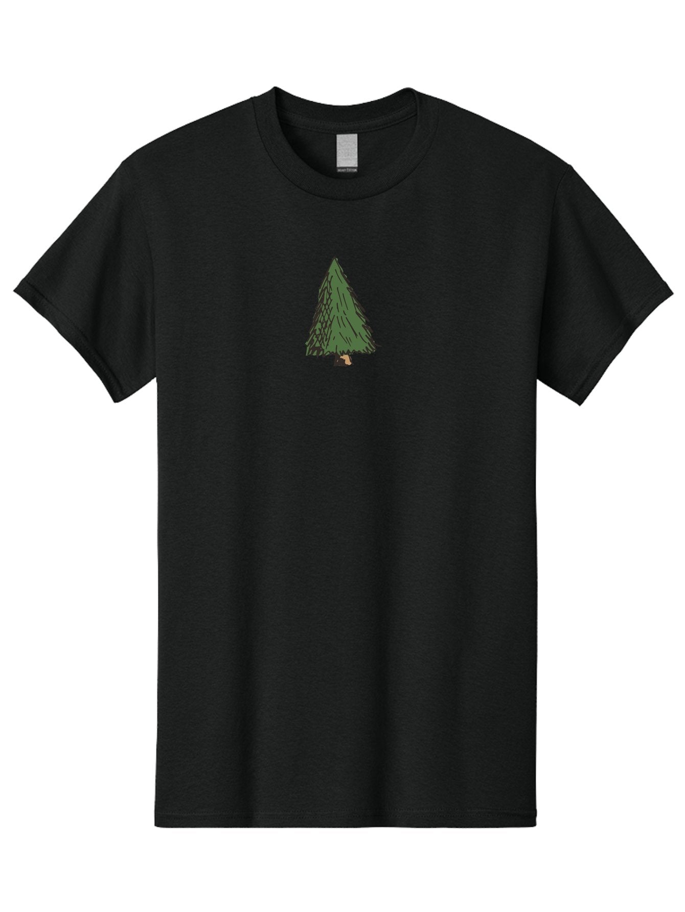Evergreen-Tree Men'S Graphic Tee, 100% Cotton, Comfortable Casual Summer Wear, Machine Washable, Evergreen Tree, Simple Illustration, Cartoon Style, Conical Shape, Dark Green Foliage, Brown Trunk, Minimalist Design, Digital Art, -  Aaa870 3