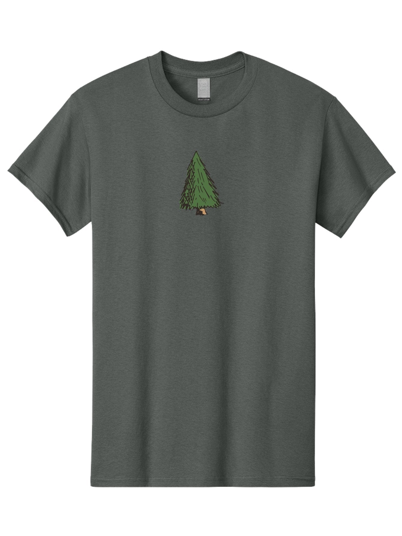 Evergreen-Tree Men'S Graphic Tee, 100% Cotton, Comfortable Casual Summer Wear, Machine Washable, Evergreen Tree, Simple Illustration, Cartoon Style, Conical Shape, Dark Green Foliage, Brown Trunk, Minimalist Design, Digital Art, -  Aaa870 12