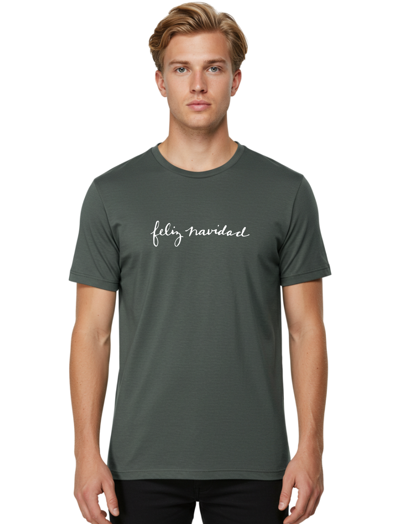 Feliz-Navidad Men'S Graphic Tee, 100% Cotton, Comfortable Casual Summer Wear, Machine Washable, Feliz Navidad, Holiday Greeting, Festive Wishes, Christmas Message, White Cursive Text, Spanish Christmas Greeting, Seasonal Cheer -  Aaa875 4