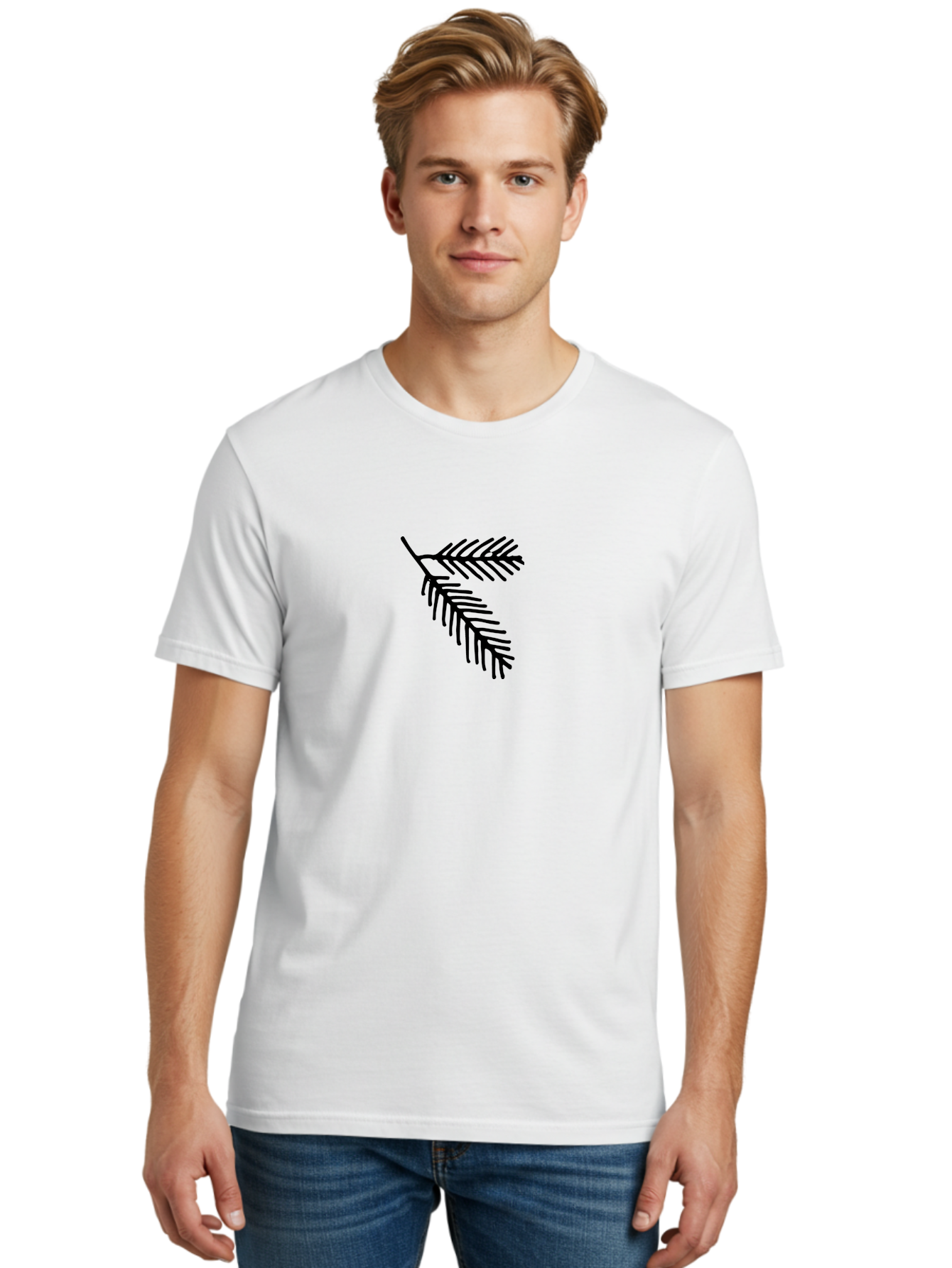 Fir-Branch Men'S Graphic Tee, 100% Cotton, Comfortable Casual Summer Wear, Machine Washable, Pine Branch Illustration, Black Silhouette, Simple Design, Minimalist Art, Nature-Inspired Graphics, Evergreen Branch, Digital Art -  Aaa878 30