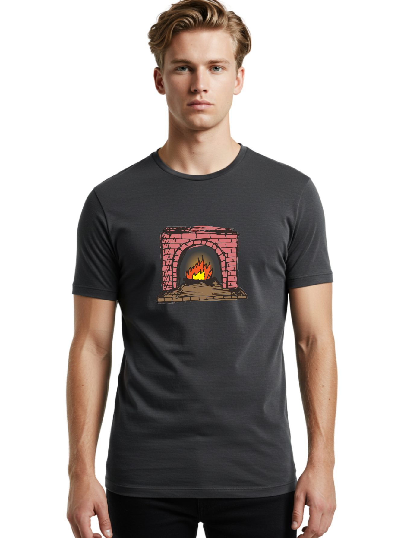 Fireplace-1 Men'S Graphic Tee, 100% Cotton, Comfortable Casual Summer Wear, Machine Washable, Cozy Fireplace, Burning Fire, Warm Flames, Brick Structure, Wooden Logs, Burning Wood, Warm Ambiance, Crackling Fire -  Aaa879 8