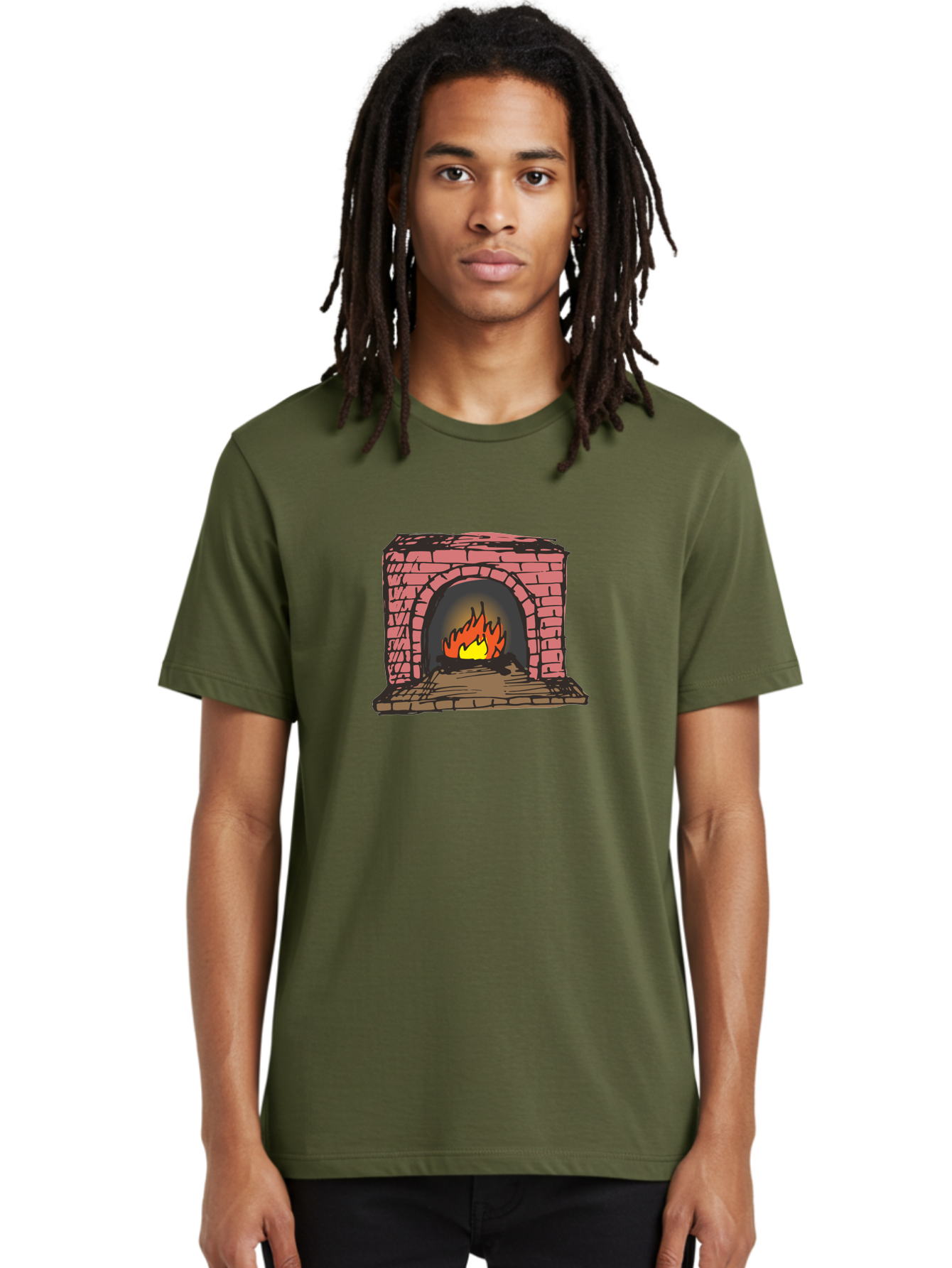 Fireplace-1 Men'S Graphic Tee, 100% Cotton, Comfortable Casual Summer Wear, Machine Washable, Cozy Fireplace, Burning Fire, Warm Flames, Brick Structure, Wooden Logs, Burning Wood, Warm Ambiance, Crackling Fire -  Aaa879 16