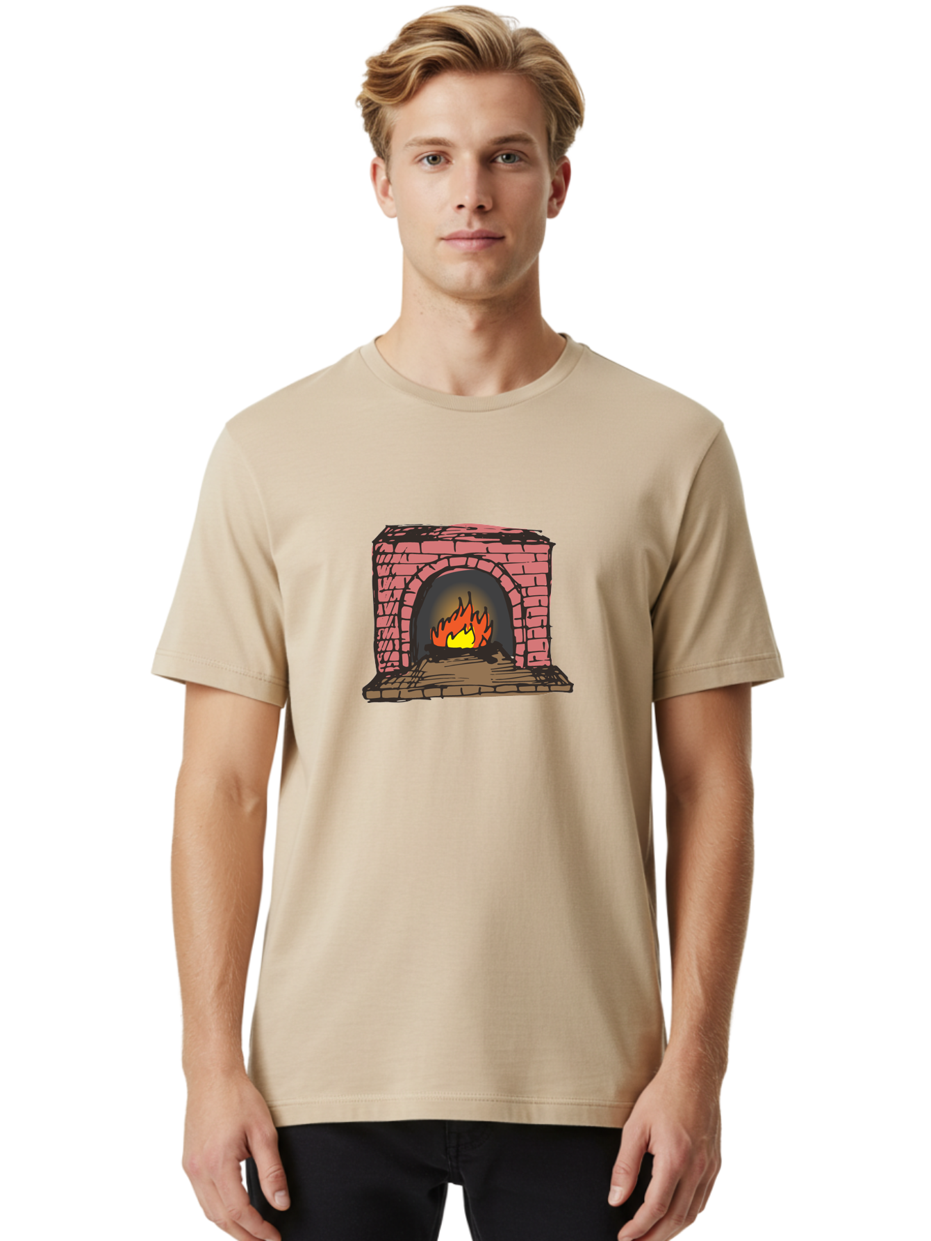 Fireplace-1 Men'S Graphic Tee, 100% Cotton, Comfortable Casual Summer Wear, Machine Washable, Cozy Fireplace, Burning Fire, Warm Flames, Brick Structure, Wooden Logs, Burning Wood, Warm Ambiance, Crackling Fire -  Aaa879 28