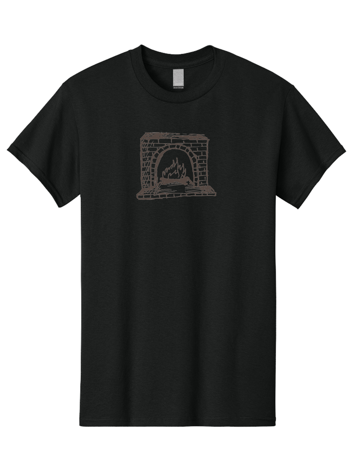 Fireplace Men'S Graphic Tee, 100% Cotton, Comfortable Casual Summer Wear, Machine Washable, Fireplace With Burning Fire, Brick Structure, Cozy Ambiance, Warm Flames, Crackling Fire, Sketchy Illustration, Simple Design, -  Aaa880