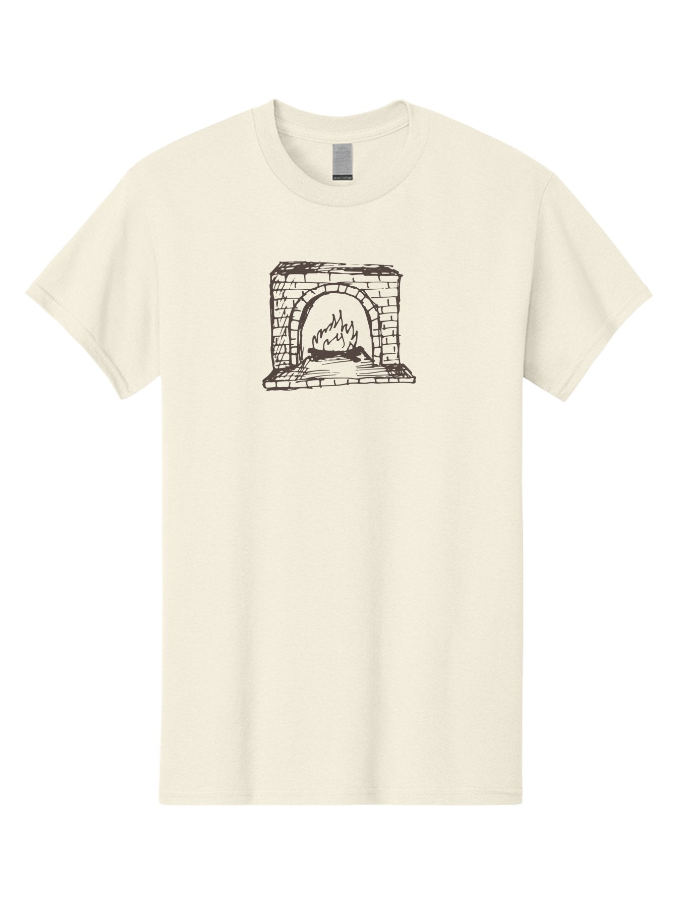 Fireplace Men'S Graphic Tee, 100% Cotton, Comfortable Casual Summer Wear, Machine Washable, Fireplace With Burning Fire, Brick Structure, Cozy Ambiance, Warm Flames, Crackling Fire, Sketchy Illustration, Simple Design, -  Aaa880 15
