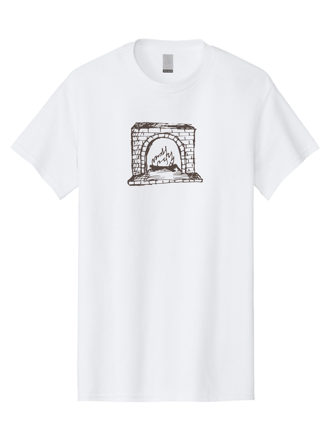 Fireplace Men'S Graphic Tee, 100% Cotton, Comfortable Casual Summer Wear, Machine Washable, Fireplace With Burning Fire, Brick Structure, Cozy Ambiance, Warm Flames, Crackling Fire, Sketchy Illustration, Simple Design, -  Aaa880 11