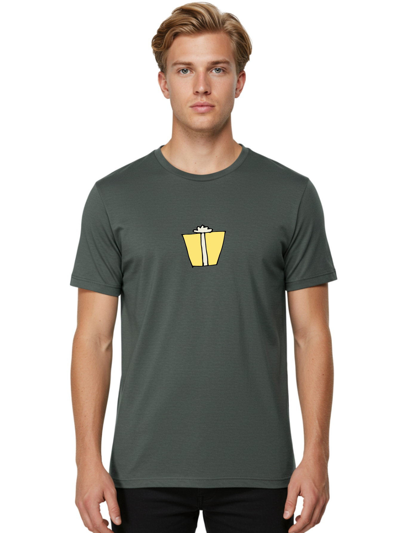 Gift-Box-2 Men'S Graphic Tee, 100% Cotton, Comfortable Casual Summer Wear, Machine Washable, Gift Bag, Yellow Bag, White Ribbon, Present, Gift, Birthday, Celebration, Party Favor, Gift Giving, Festive -  Aaa891 4