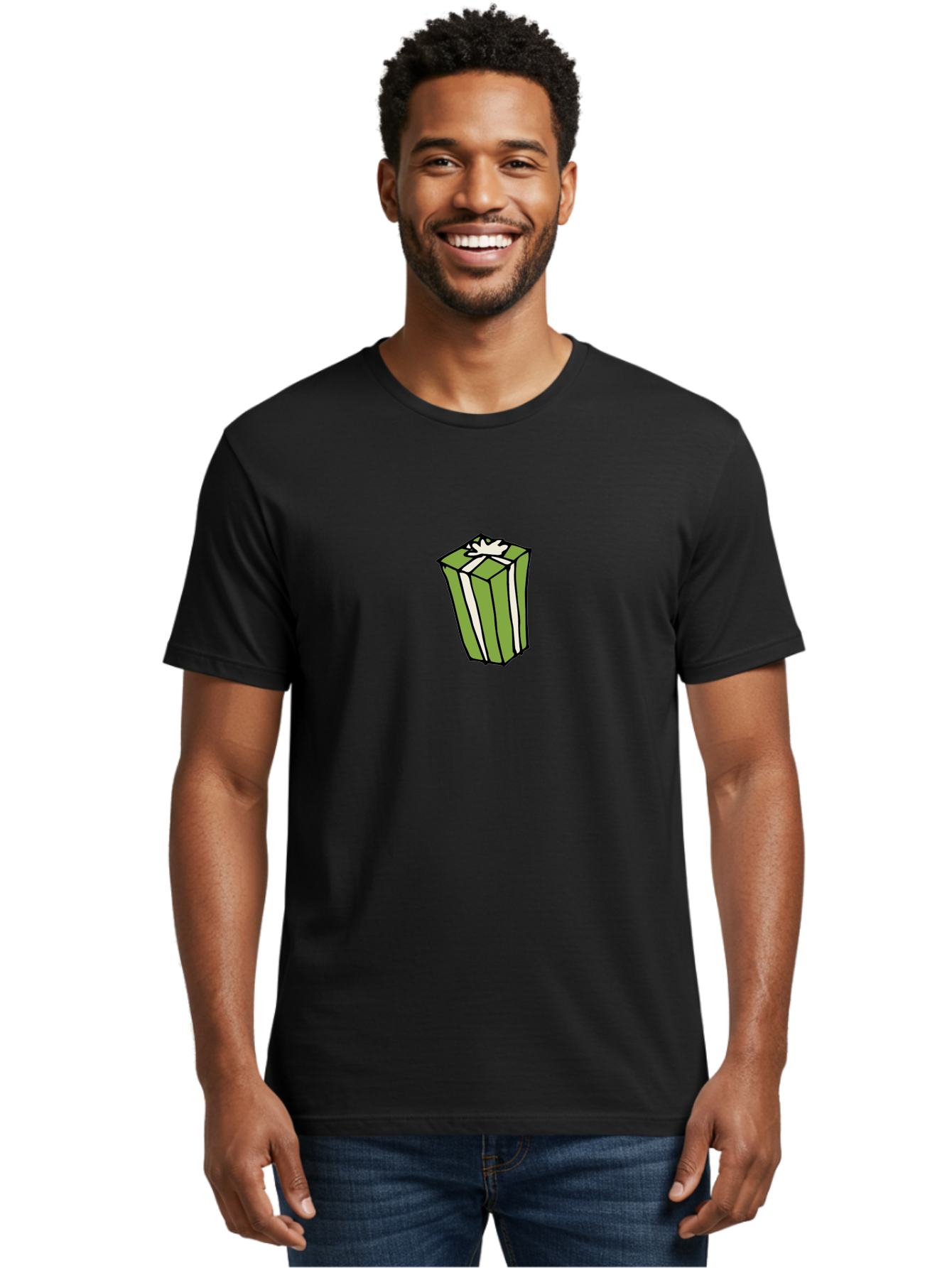 Gift-Box-5 Men'S Graphic Tee, 100% Cotton, Comfortable Casual Summer Wear, Machine Washable, Gift Box, Wrapped Present, Ribbon, Bow, Green Wrapping, Festive, Celebration, Special Occasion, Gift Giving, Present Box, Holiday Gift -  Aaa894