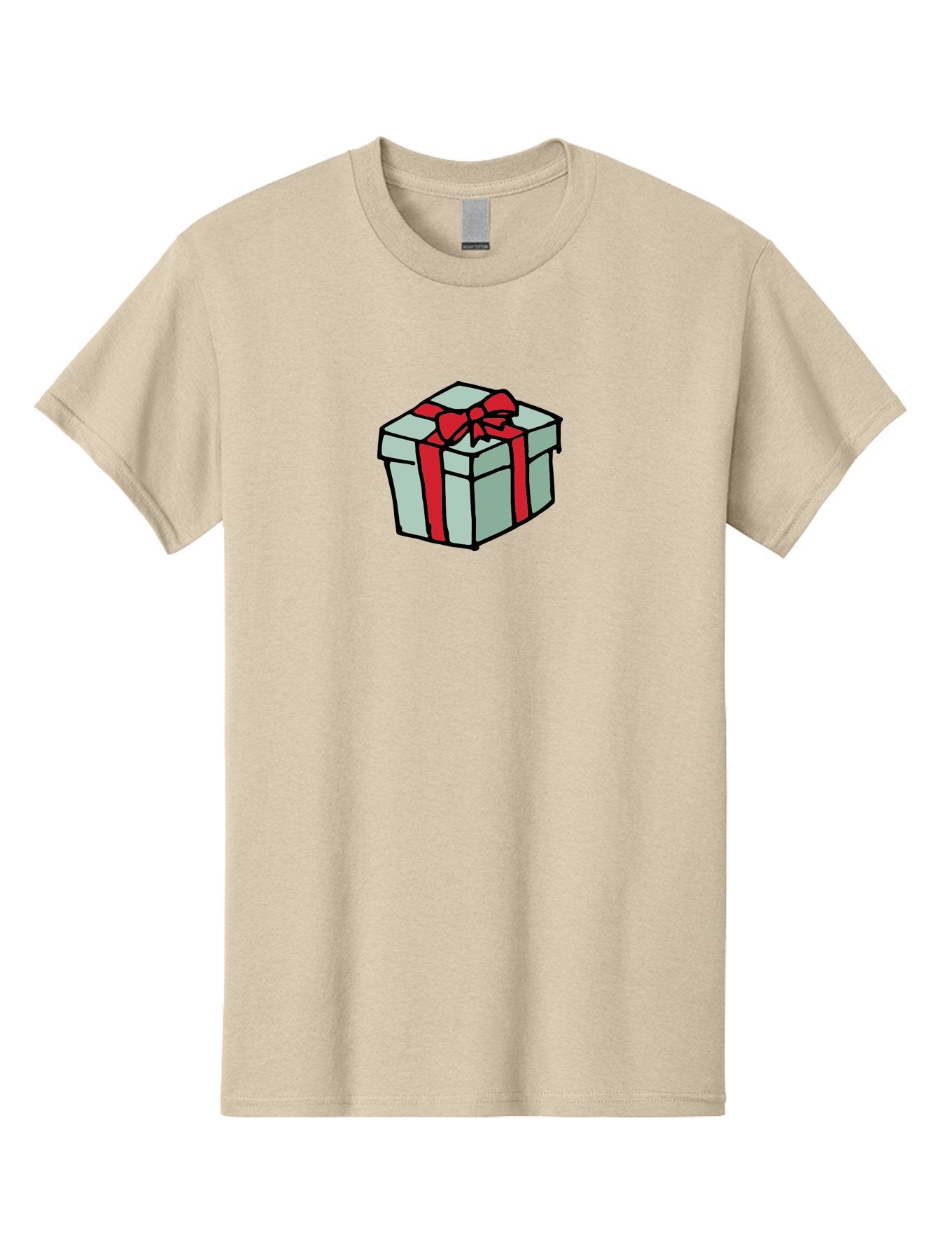 Gift-Box Men'S Graphic Tee, 100% Cotton, Comfortable Casual Summer Wear, Machine Washable, Wrapped Present, Gift Box, Red Ribbon, Festive Wrapping, Holiday Gift, Present With Bow, Gift Idea -  Aaa895