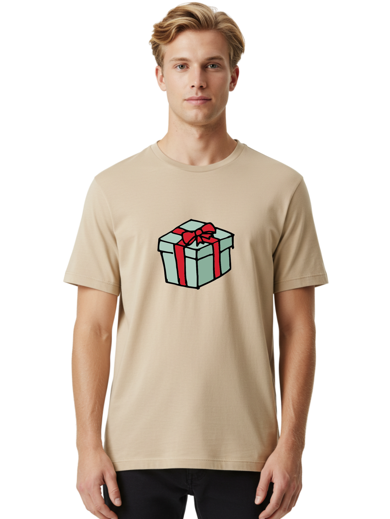 Gift-Box Men'S Graphic Tee, 100% Cotton, Comfortable Casual Summer Wear, Machine Washable, Wrapped Present, Gift Box, Red Ribbon, Festive Wrapping, Holiday Gift, Present With Bow, Gift Idea -  Aaa895 28